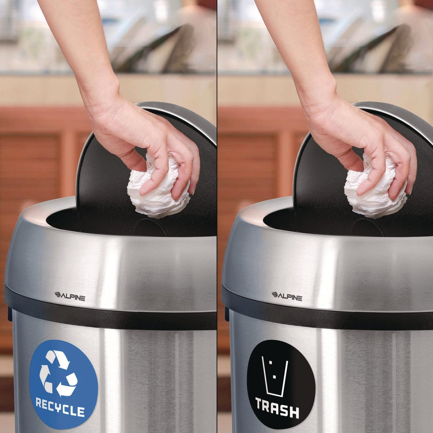 Alpine Industries 17 Gallon Stainless Steel Open Top Recycling Bin and Trash Receptacle