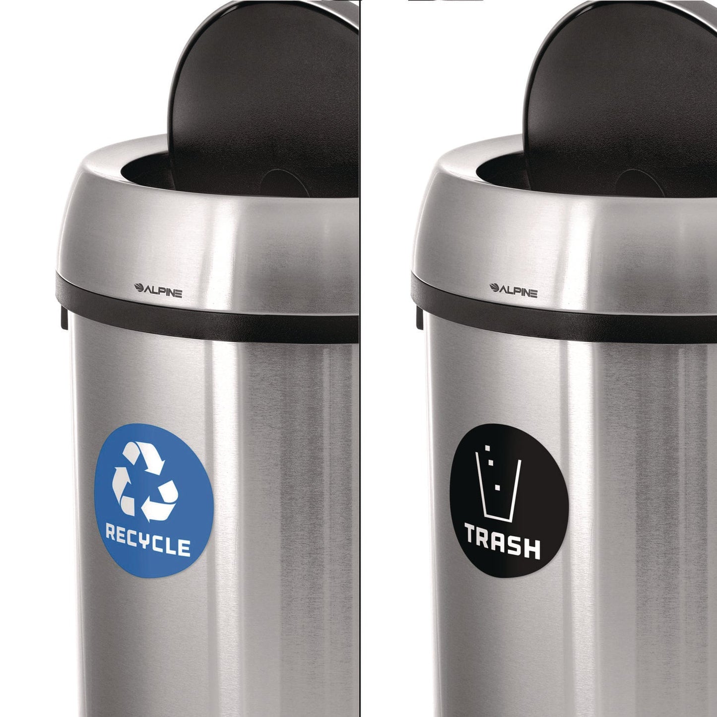 Alpine Industries 17 Gallon Stainless Steel Open Top Recycling Bin and Trash Receptacle