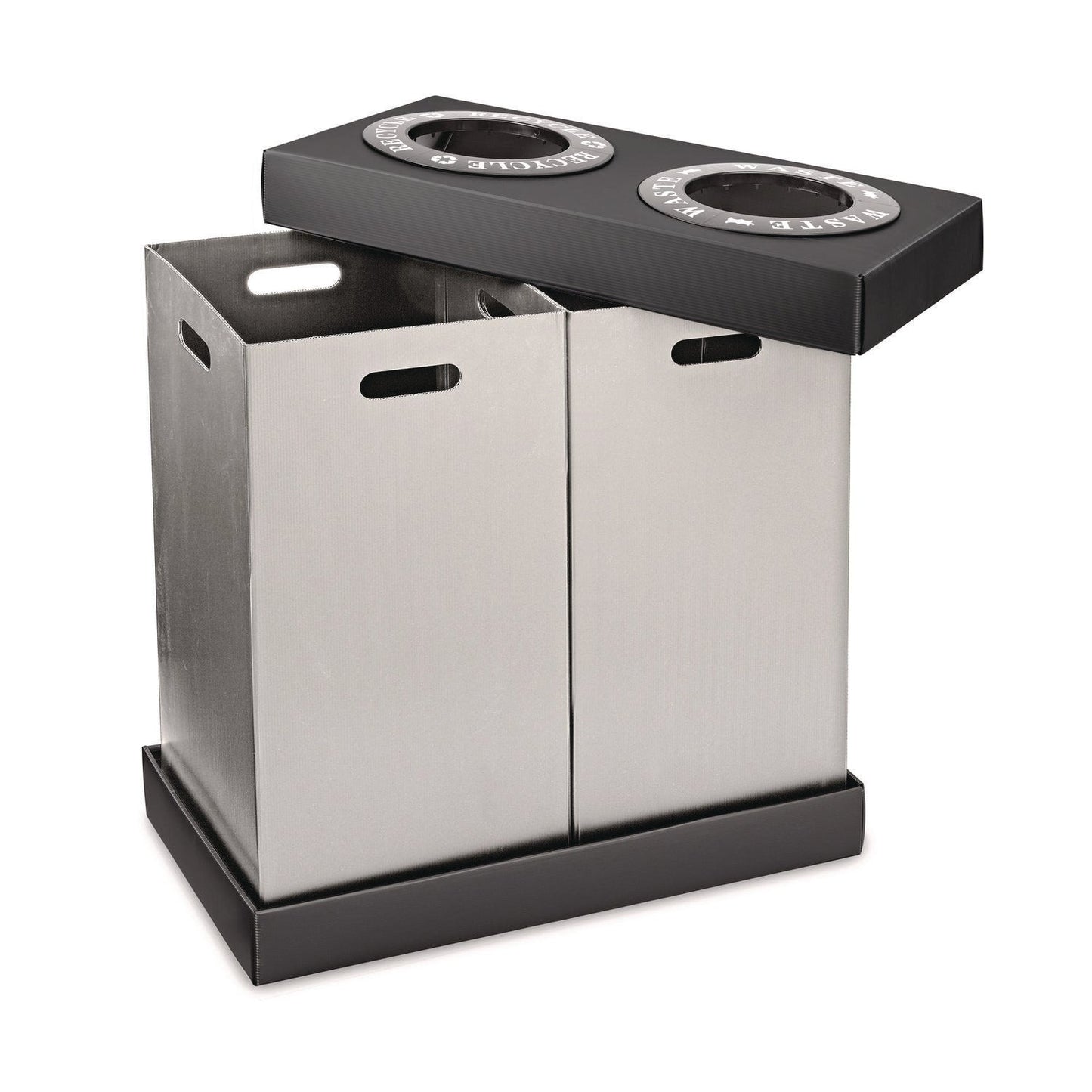 Alpine Industries 28 Gal Indoor Trash Can and Recycling Bin, Corrugated Polypropylene, Gray, 2 Bin