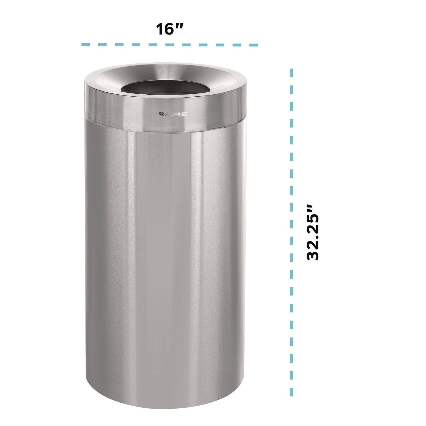 Alpine Industries 27 Gallon Stainless Steel Commercial Indoor Trash Can, Brushed Stainless Steel