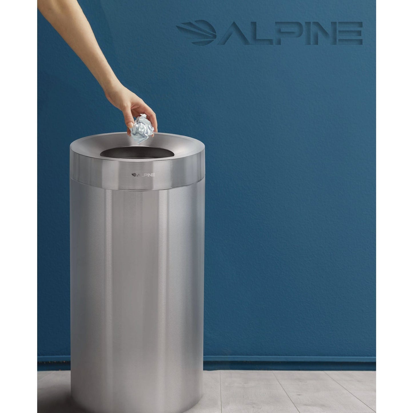 Alpine Industries 27 Gallon Stainless Steel Commercial Indoor Trash Can, Brushed Stainless Steel