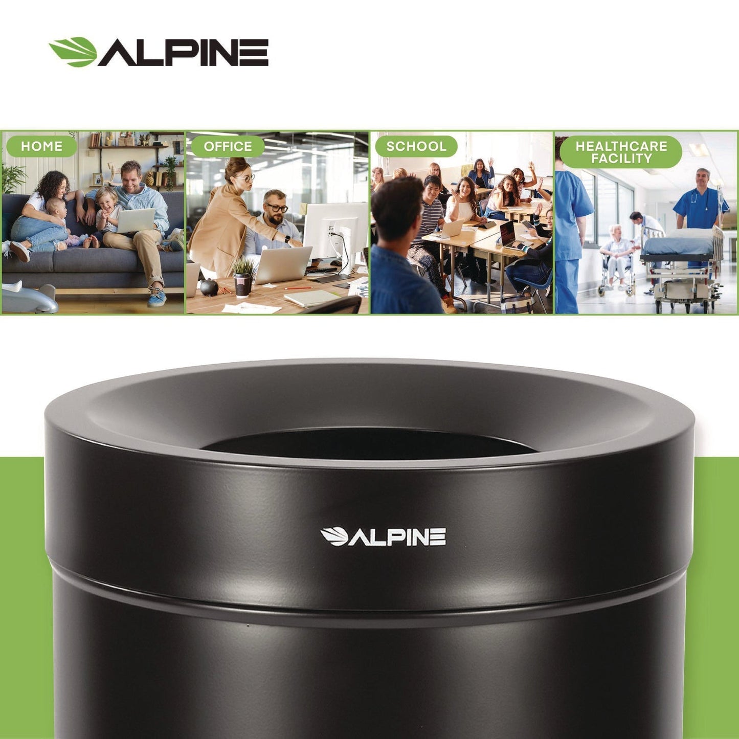 Alpine Industries 27 Gallon Stainless Steel Commercial Indoor Trash Can, Black