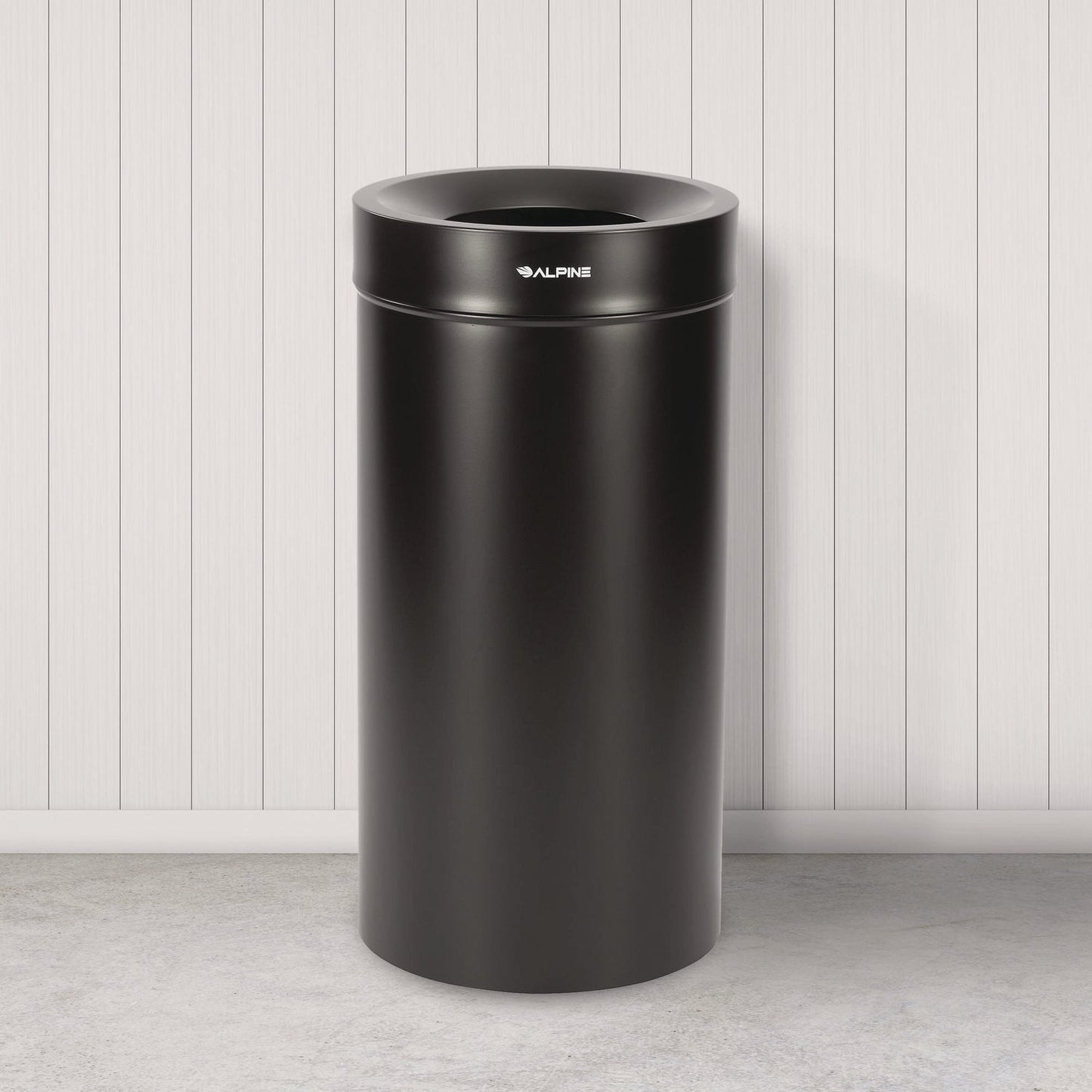 Alpine Industries 27 Gallon Stainless Steel Commercial Indoor Trash Can, Black
