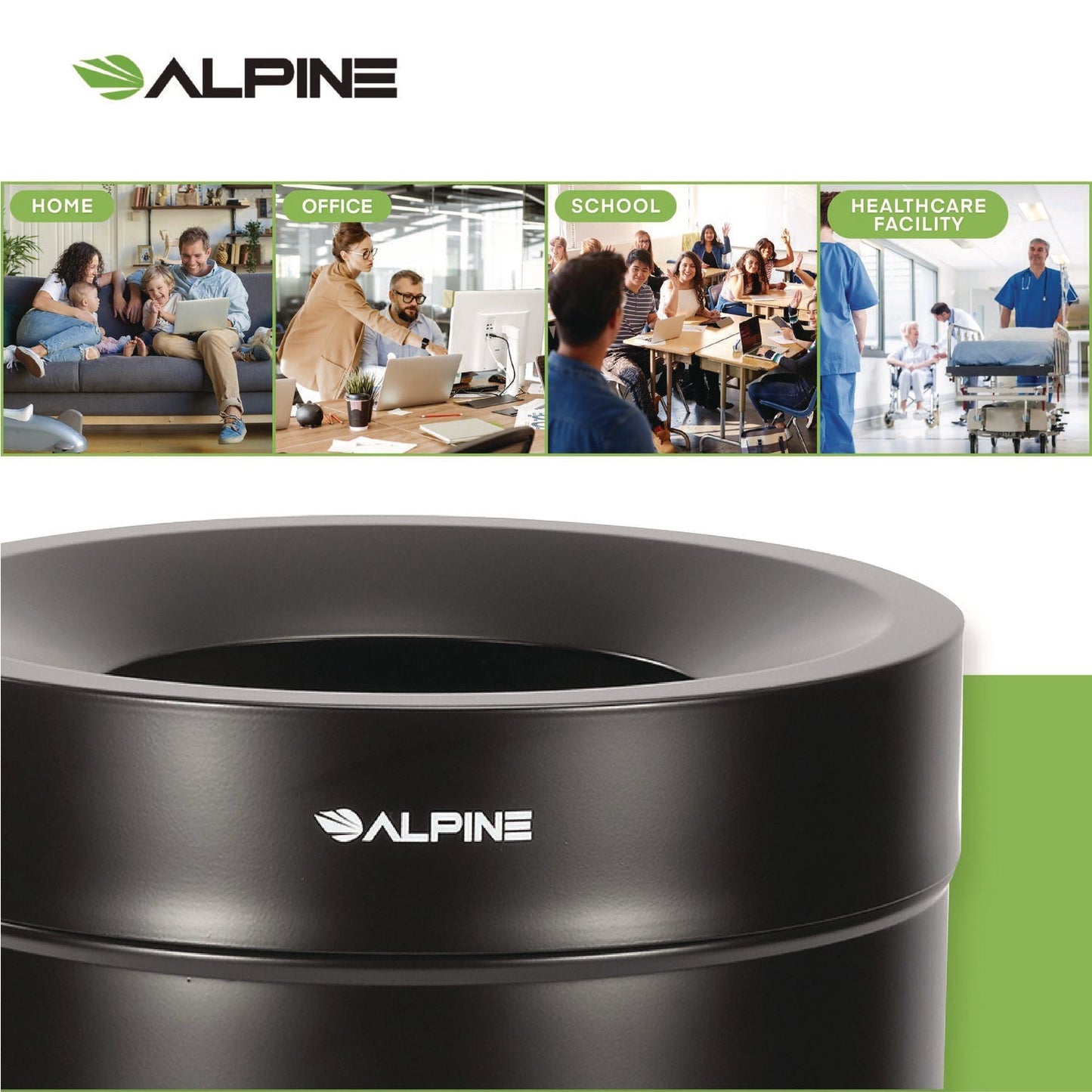 Alpine Industries 27 Gallon Stainless Steel Recycling Can, Black