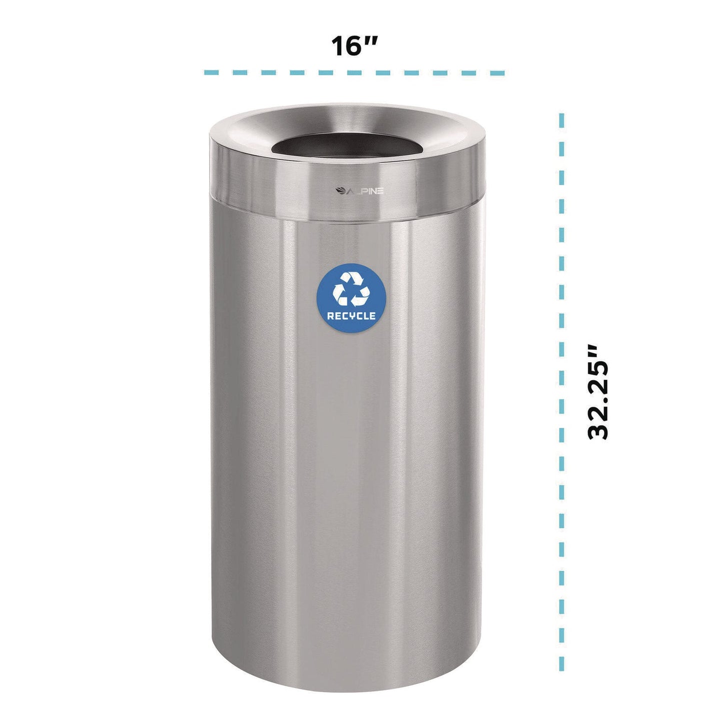 Alpine Industries 27 Gallon Stainless Steel Recycling Can, Brushed Stainless Steel