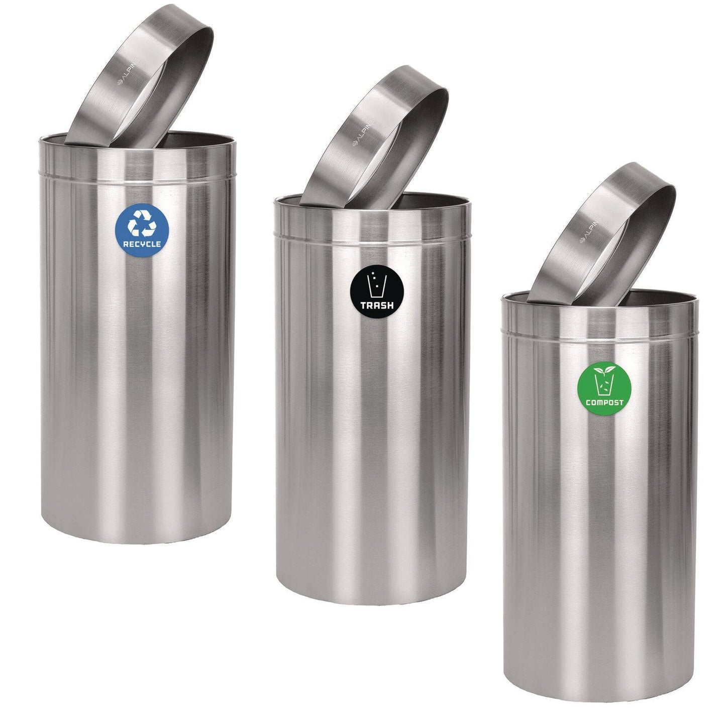 Alpine Industries 27 Gallon Stainless Steel Compost Bin, Recycling Can and Trash Receptacle, Brushed Stainless Steel