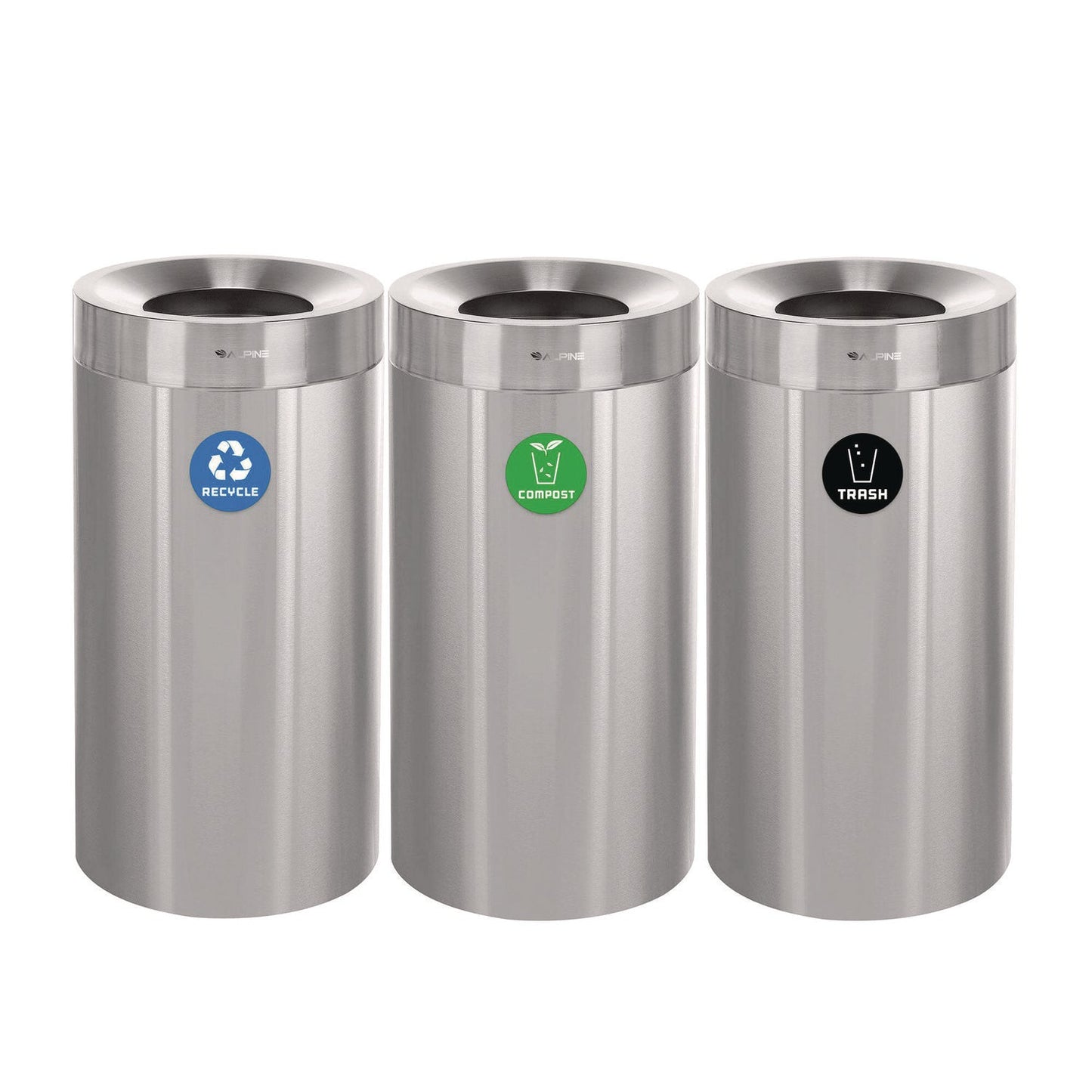 Alpine Industries 27 Gallon Stainless Steel Compost Bin, Recycling Can and Trash Receptacle, Brushed Stainless Steel