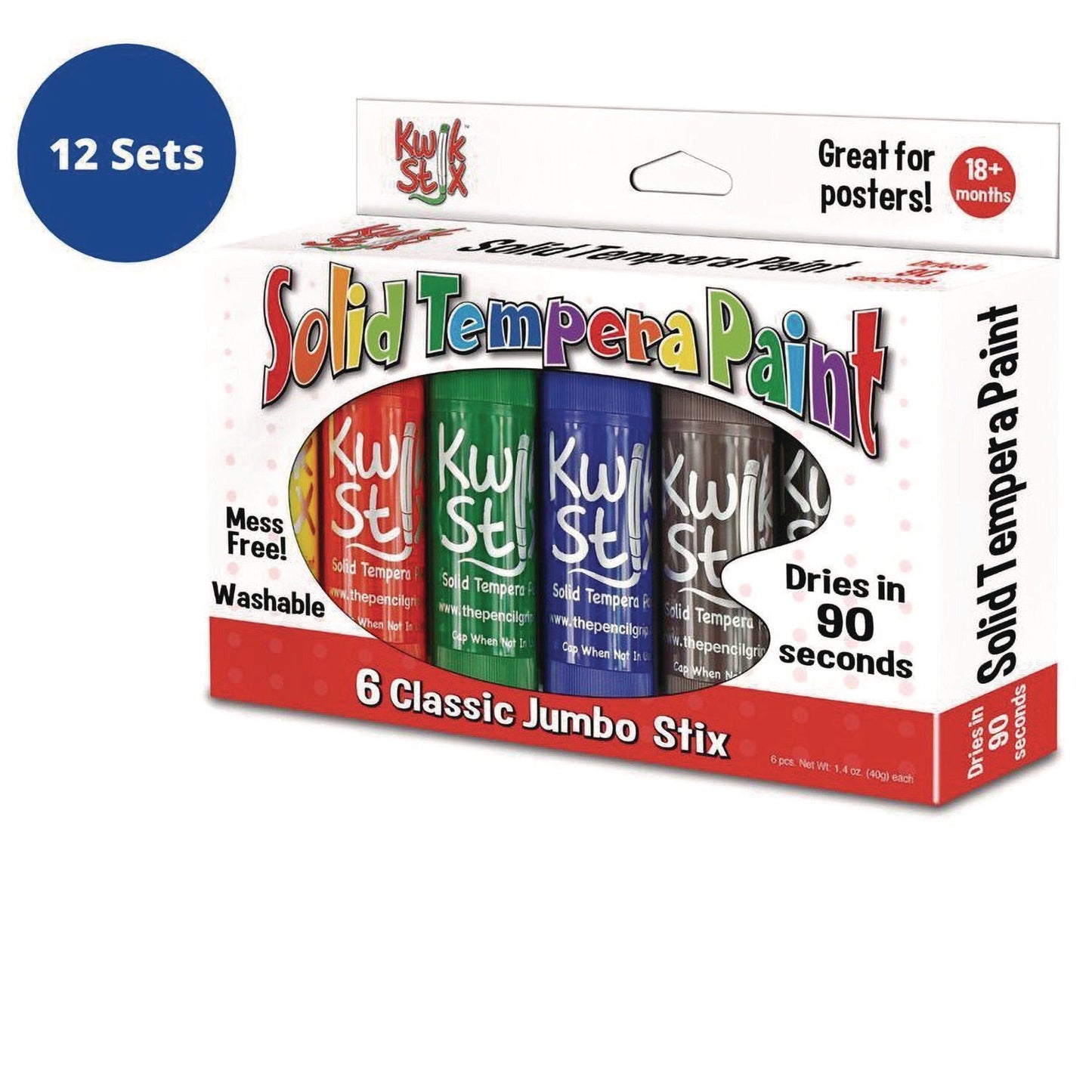 TPG Creations™ Kwik Stick Tempera Paint, 6 Assorted Classic Colors, 6/Pack, 12 Packs/Carton