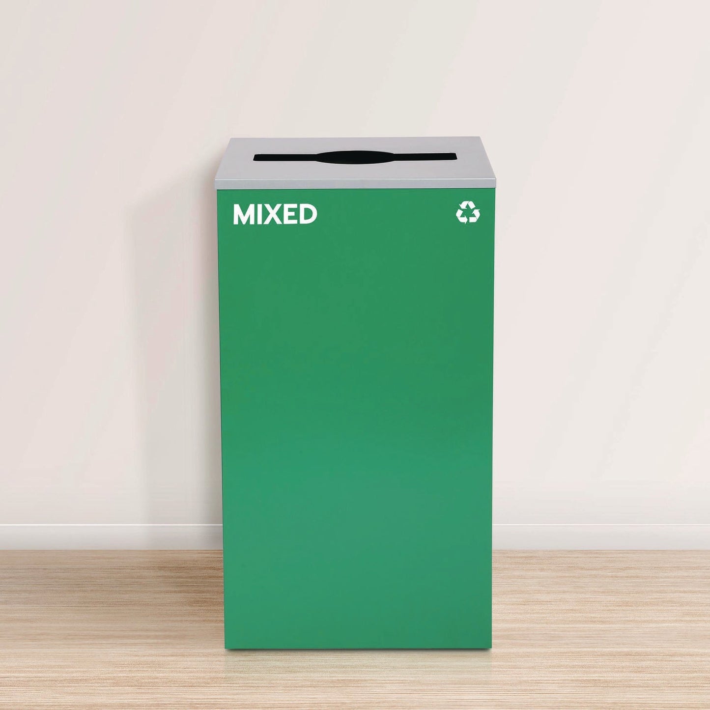 Alpine Industries 29 Gallon Trash/Recycling Cans, Steel, Green Mixed Recycling Can with Mixed Lid