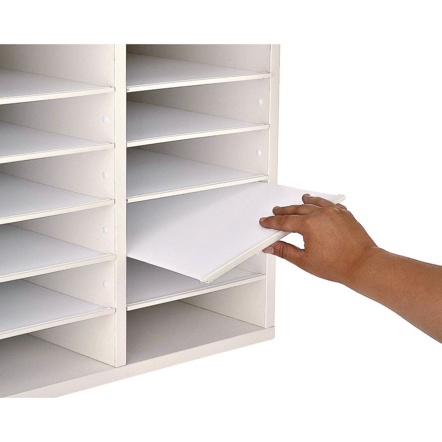 AdirOffice Wood Adjustable 12 Compartment Literature Organizer, 12 Sections, Letter Size, 20 x 11.8 x 16.3, White