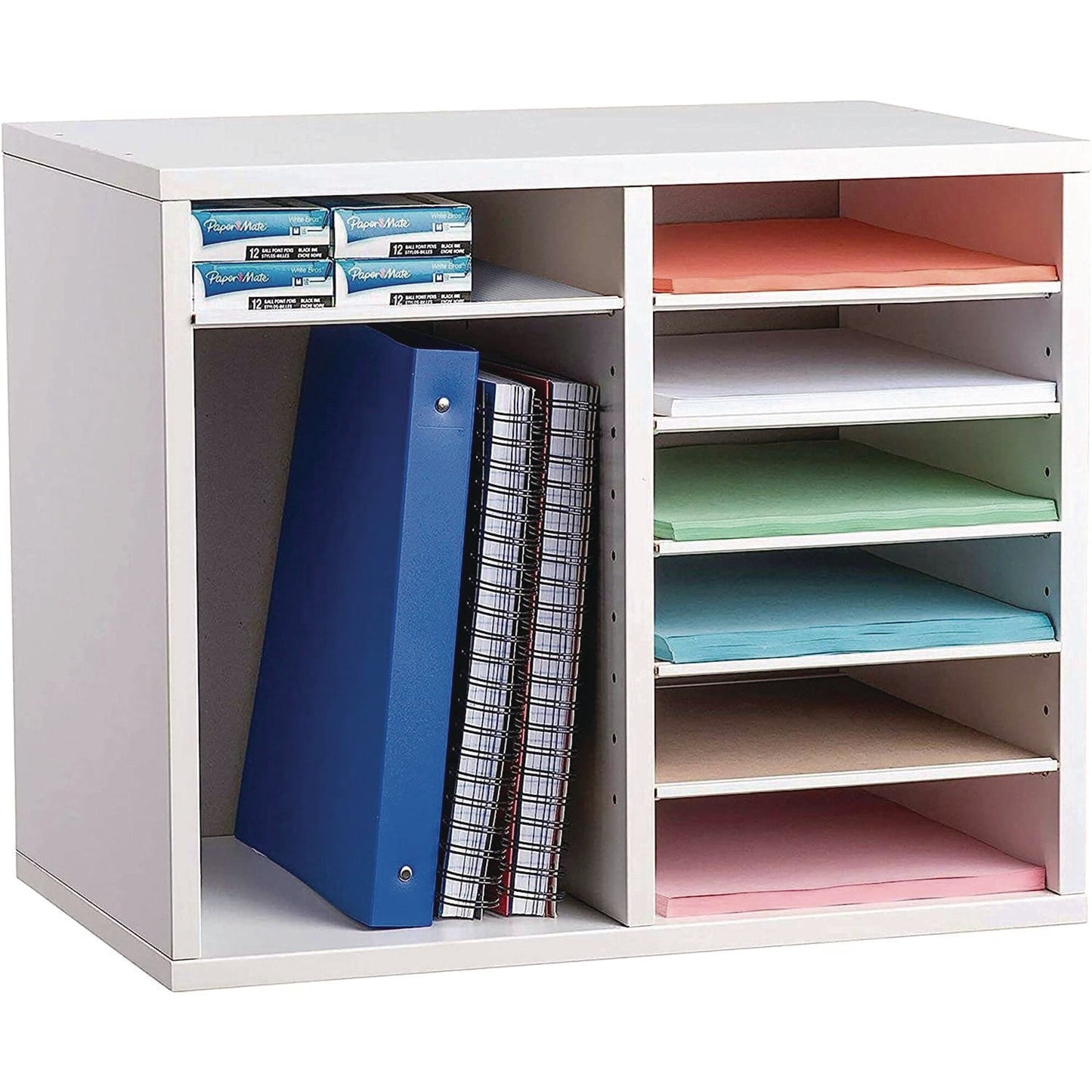 AdirOffice Wood Adjustable 12 Compartment Literature Organizer, 12 Sections, Letter Size, 20 x 11.8 x 16.3, White