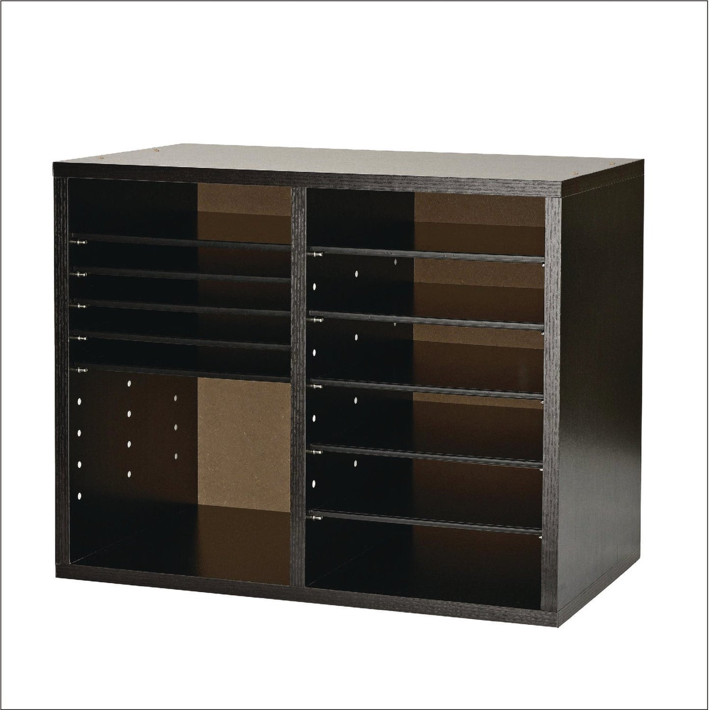 AdirOffice Wood Adjustable 12 Compartment Literature Organizer, 12 Sections, Letter Size, 20 x 11.8 x 16.3, Black