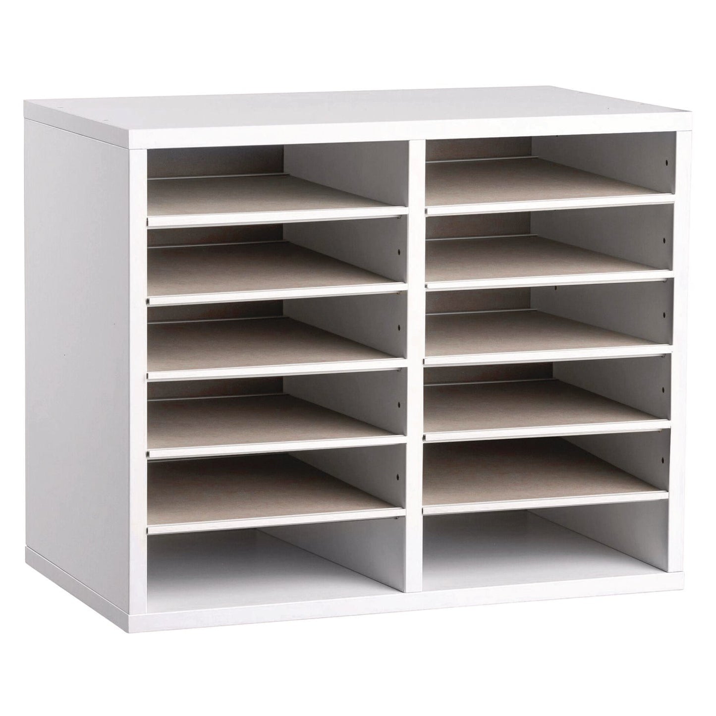 AdirOffice Wood Adjustable 12 Compartment Literature Organizer, 12 Sections, Letter Size, 20 x 11.8 x 16.3, White