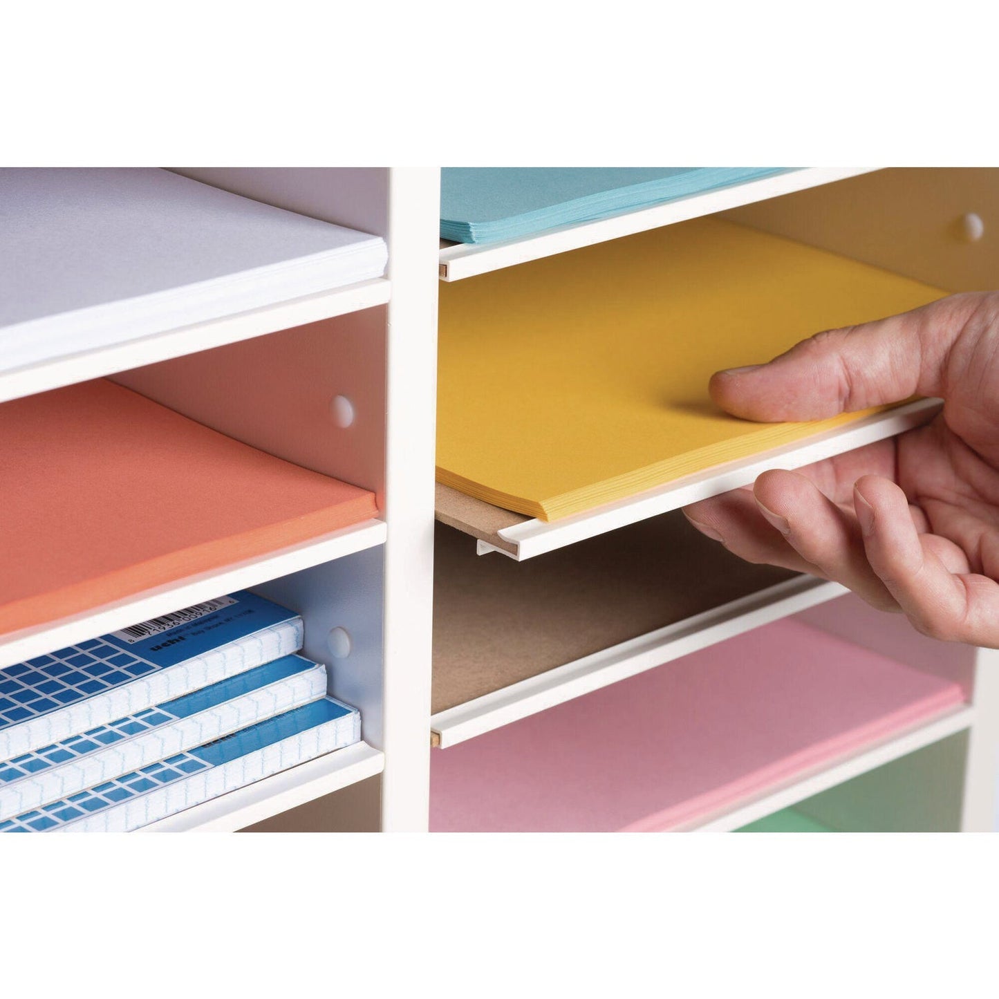 AdirOffice Wood Adjustable 12 Compartment Literature Organizer, 12 Sections, Letter Size, 20 x 11.8 x 16.3, White