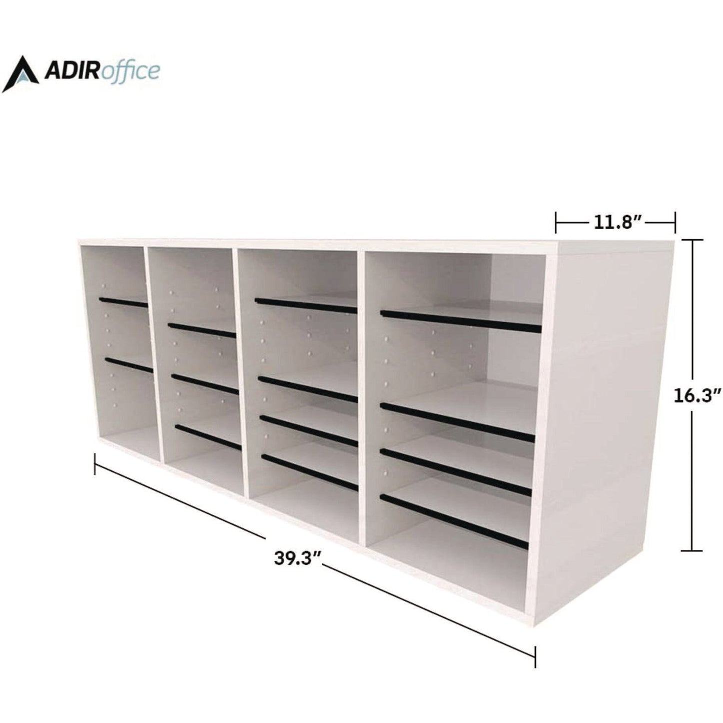 AdirOffice Wood Adjustable 24 Compartment Literature Organizer, 24 Sections, Letter Size, 39.3 x 11.8 x 16.3, White
