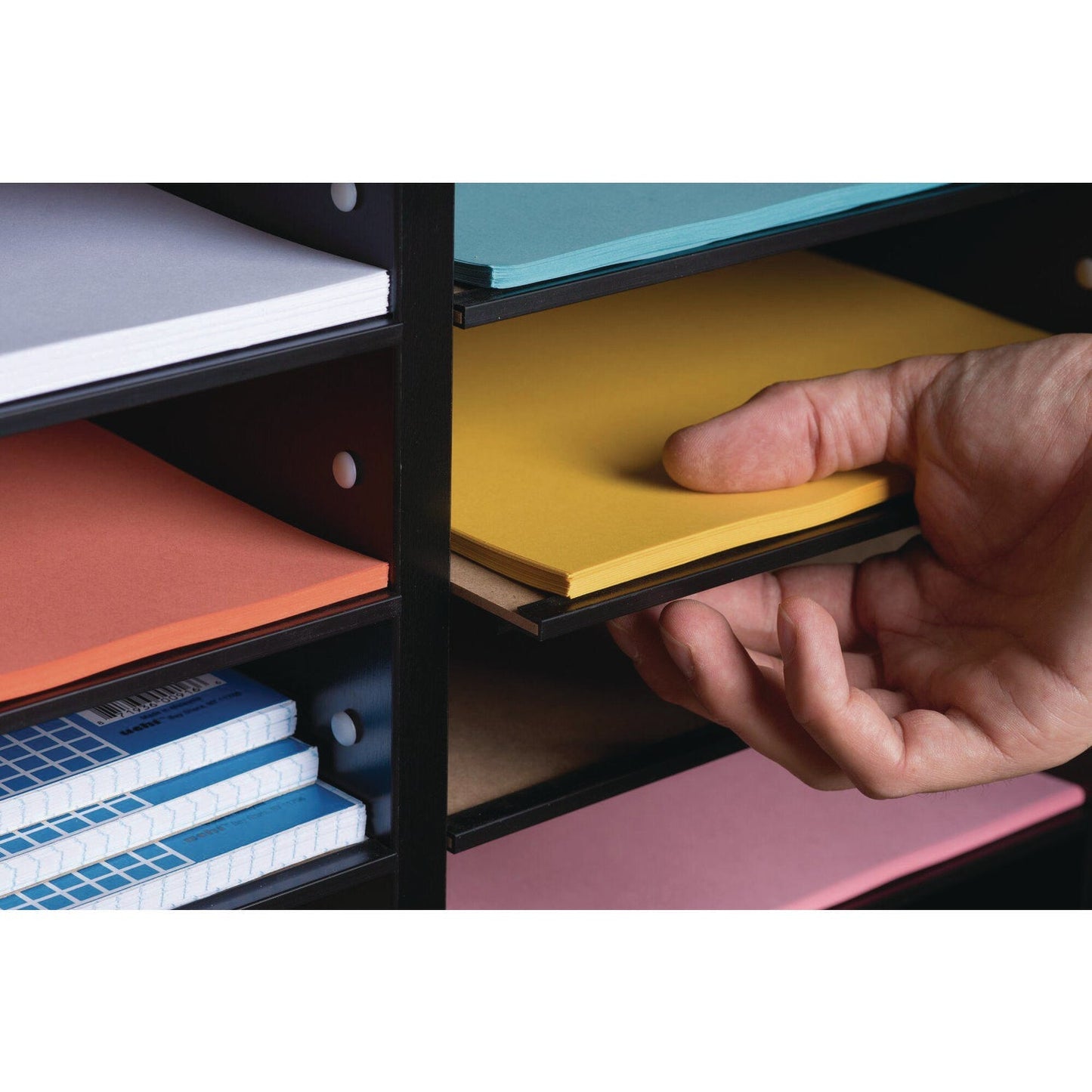 AdirOffice Wood Adjustable 24 Compartment Literature Organizer, 24 Sections, Letter Size, 39.3 x 11.8 x 16.3, Black