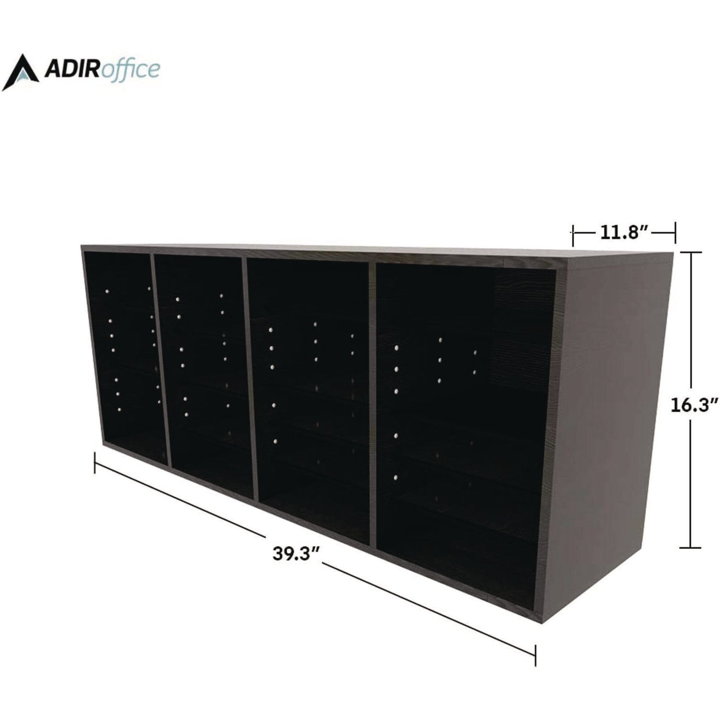 AdirOffice Wood Adjustable 24 Compartment Literature Organizer, 24 Sections, Letter Size, 39.3 x 11.8 x 16.3, Black