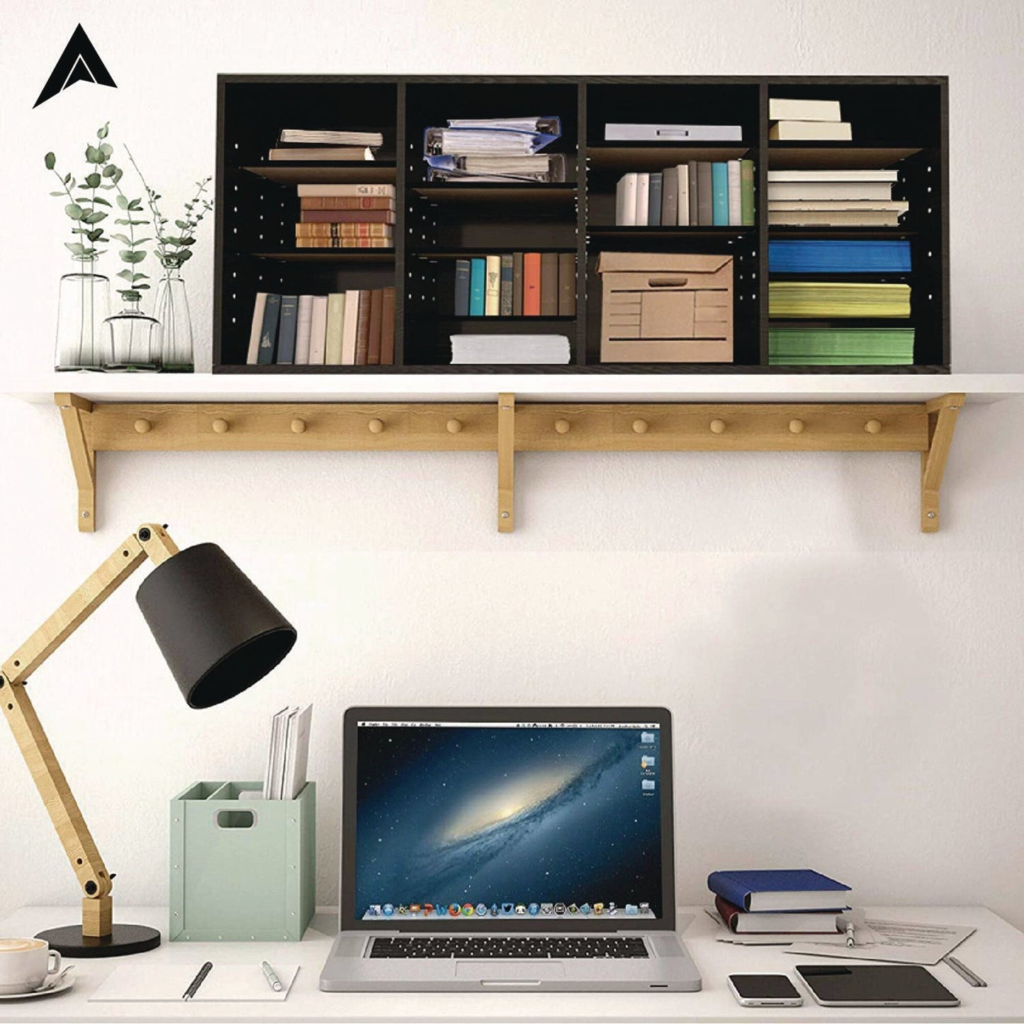 AdirOffice Wood Adjustable 24 Compartment Literature Organizer, 24 Sections, Letter Size, 39.3 x 11.8 x 16.3, Black