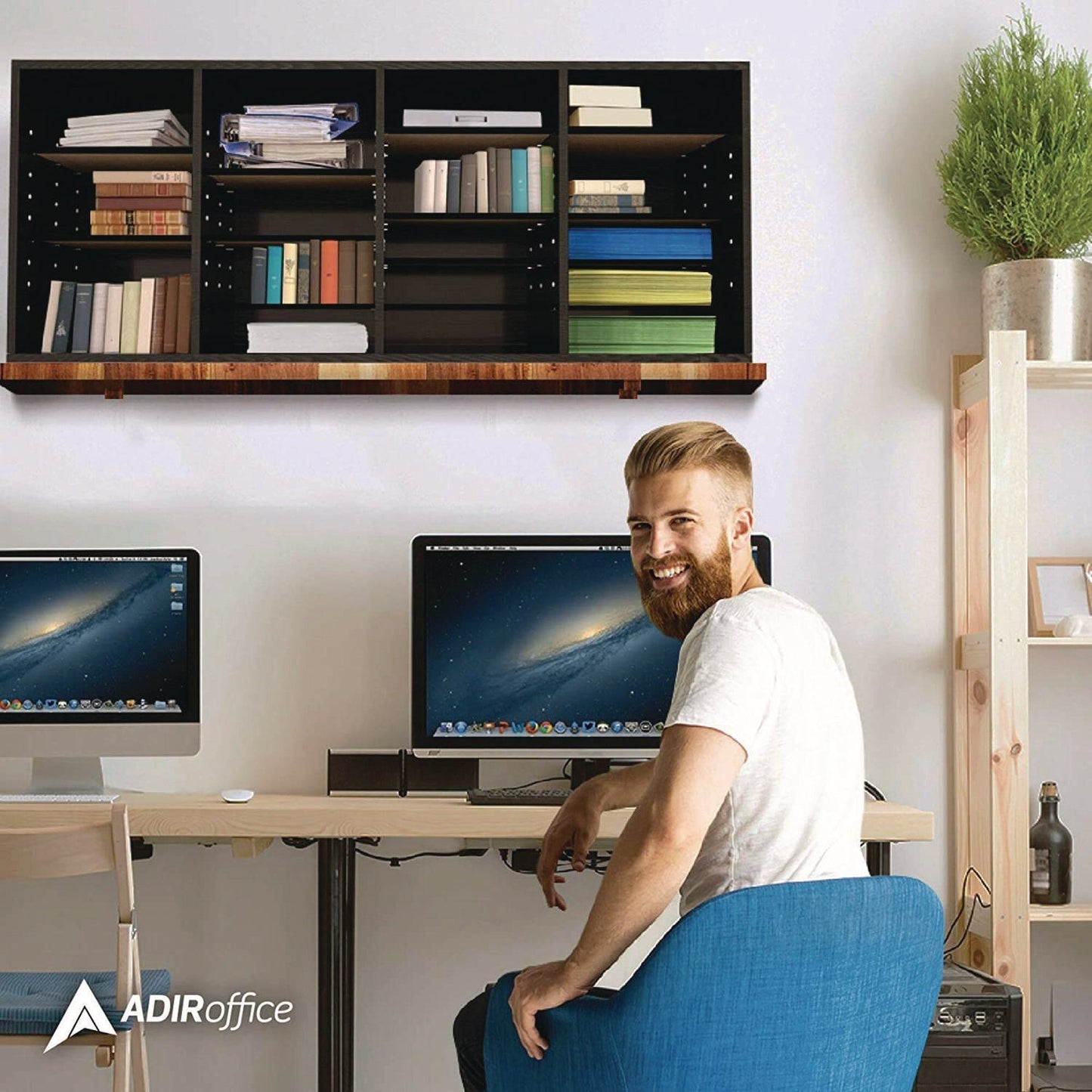 AdirOffice Wood Adjustable 24 Compartment Literature Organizer, 24 Sections, Letter Size, 39.3 x 11.8 x 16.3, Black