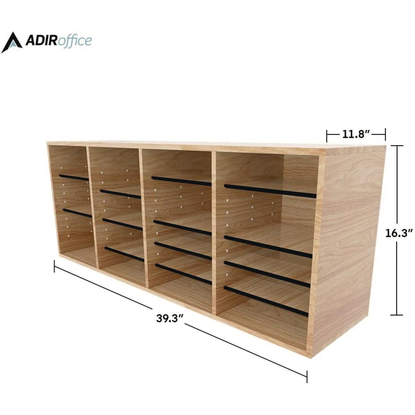 AdirOffice Wood Adjustable 24 Compartment Literature Organizer, 24 Sections, Letter Size, 39.3 x 11.8 x 16.3, Medium Oak