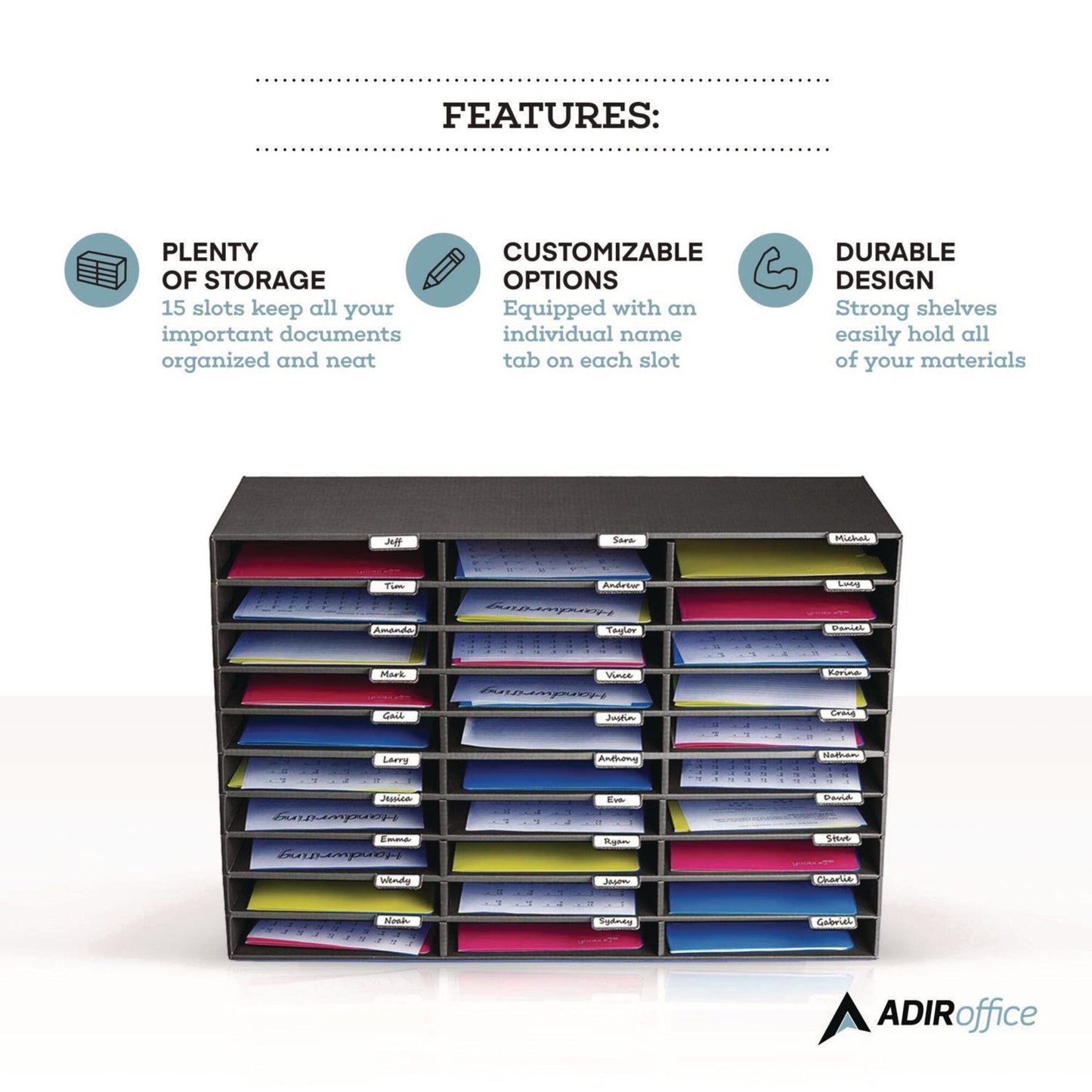 AdirOffice File Classroom Literature Organizer, 30 Sections, Letter Size, 32 x 13 x 21, Black