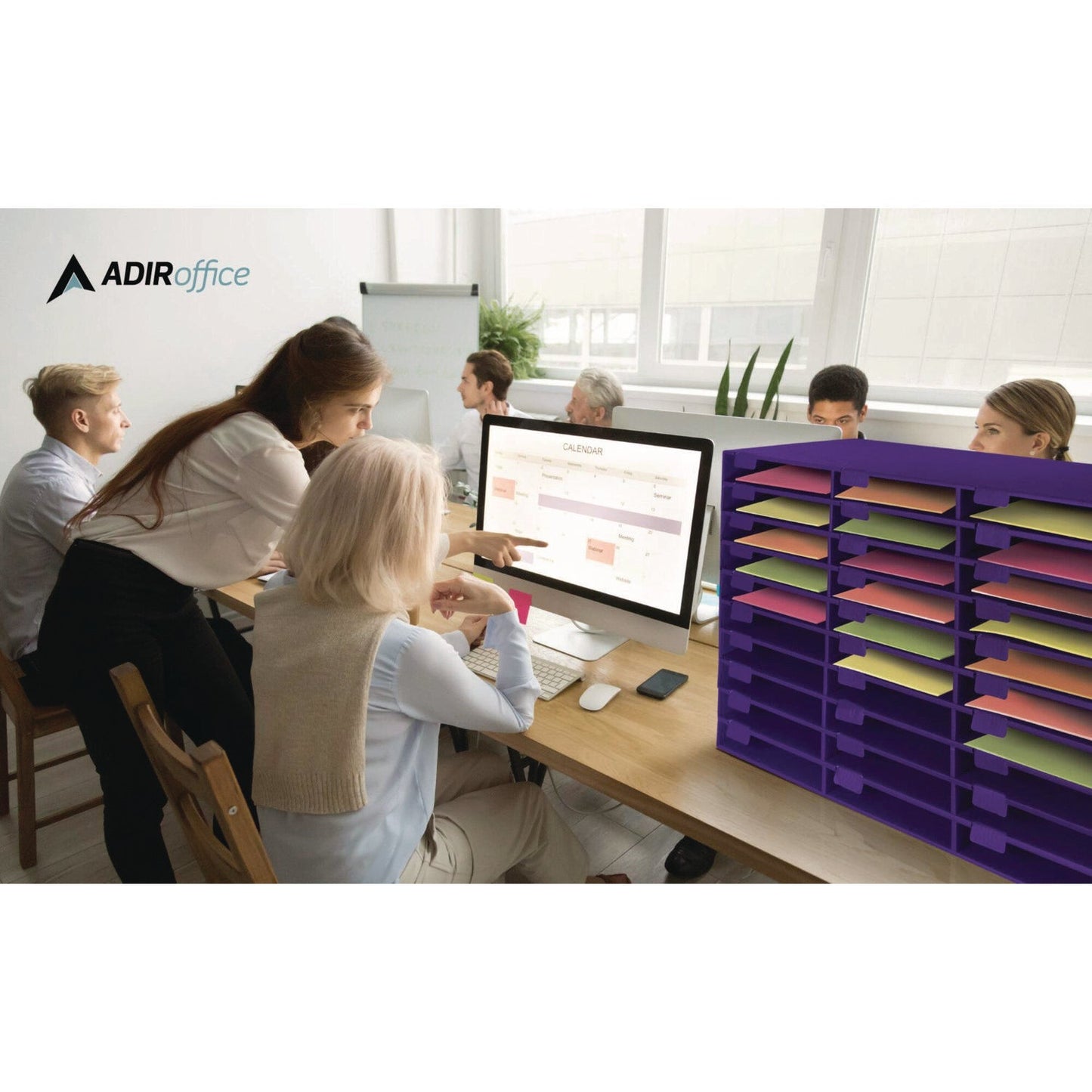 AdirOffice File Classroom Literature Organizer, 30 Sections, Letter Size, 32 x 13 x 21, Purple