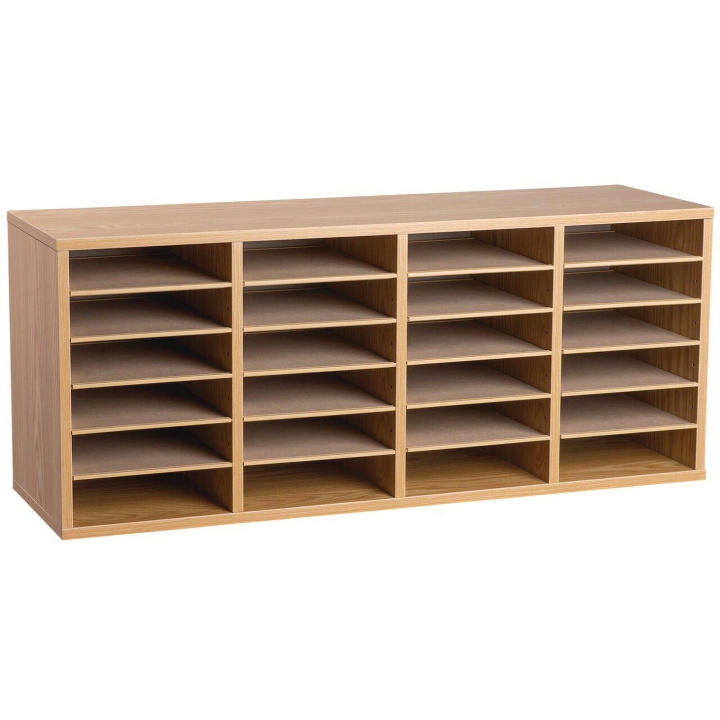 AdirOffice Wood Adjustable 24 Compartment Literature Organizer, 24 Sections, Letter Size, 39.3 x 11.8 x 16.3, Medium Oak