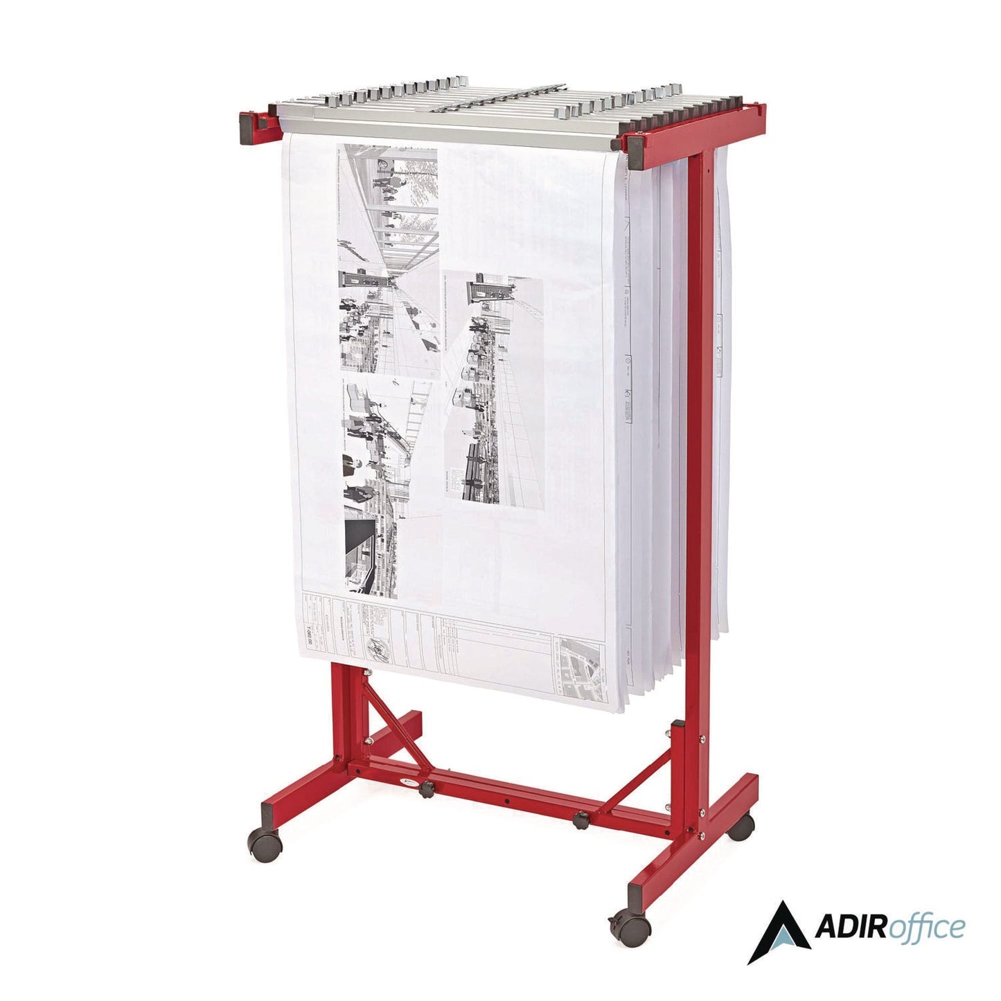 AdirOffice Expandable Blueprint Storage Cabinet Mobile Plan Center, Assorted Document Sizes, 20.5" x 28" to 46.5" x 50.75", Red