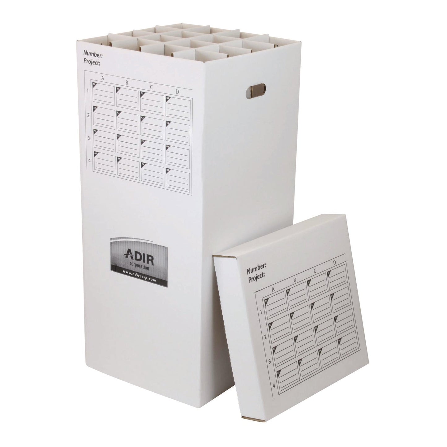 AdirOffice 16 Slot Blueprint Rolled File Upright Storage Box, 16 Compartments, 17.5 x 17.5 x 37, White