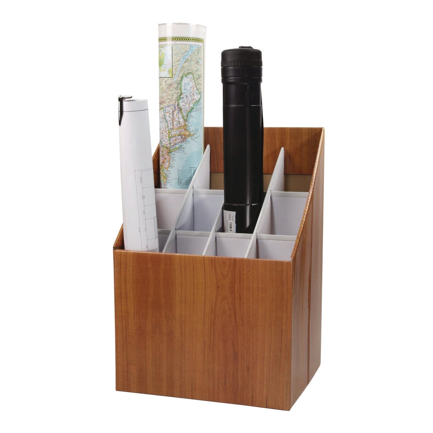 AdirOffice Upright Blueprint Rolled File Corrugated Box, 12 Compartments, 15 x 12 x 22, Oak