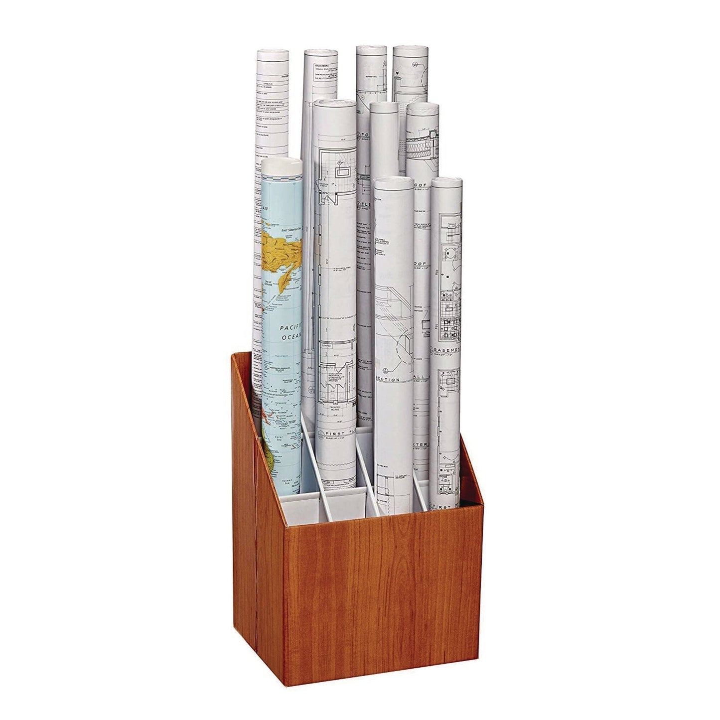 AdirOffice Upright Blueprint Rolled File Corrugated Box, 12 Compartments, 15 x 12 x 22, Oak