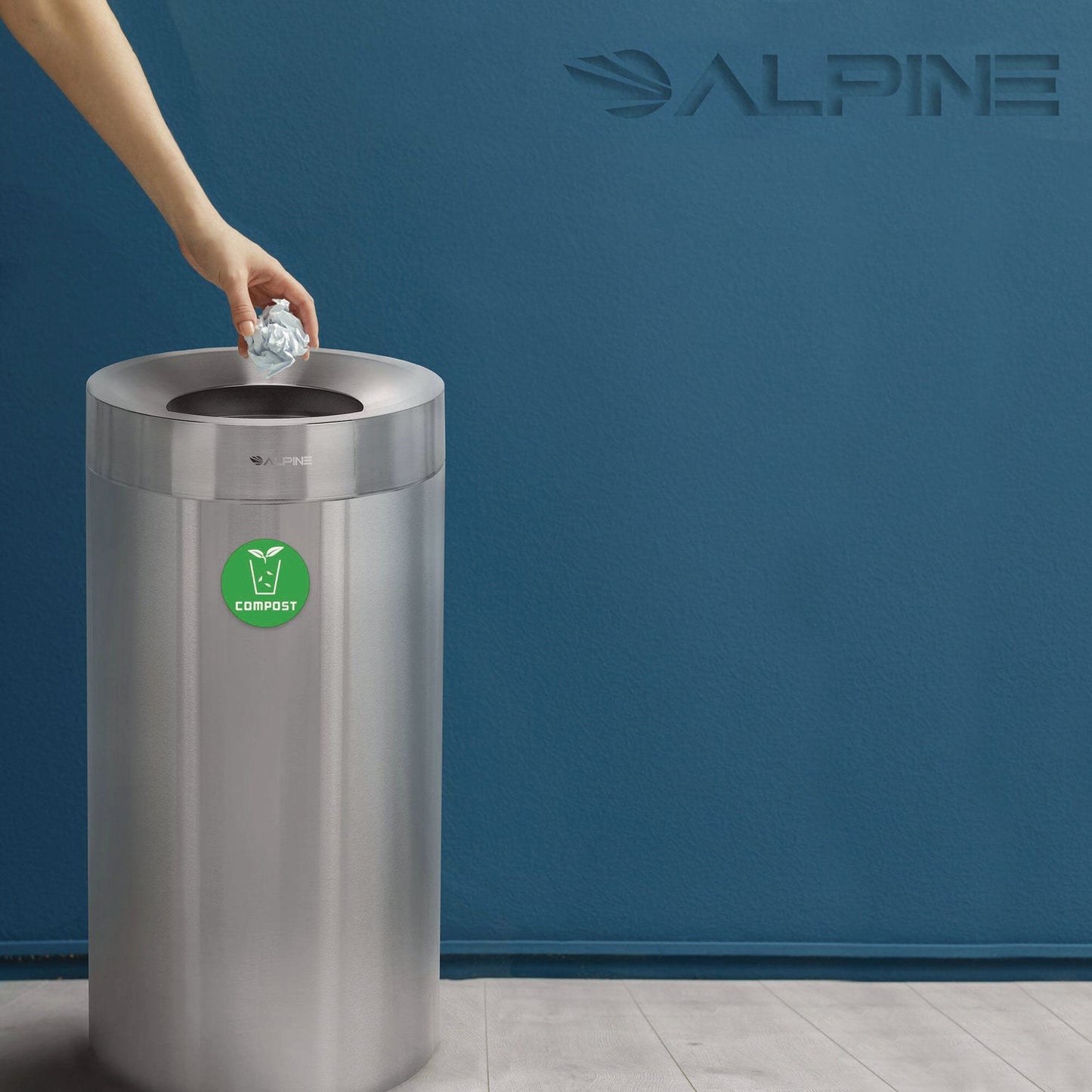 Alpine Industries 27 Gallon Stainless Steel Compost Can, Brushed Stainless Steel
