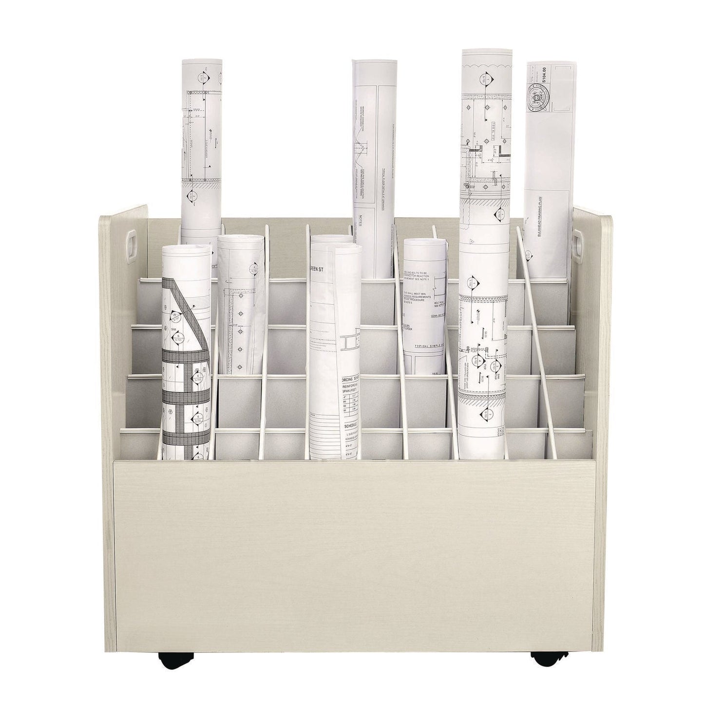AdirOffice 50-Compartment Mobile Wood Blueprint Rolled File Storage Organizer, 50 Compartments, 30 x 15.75 x 28.5, White