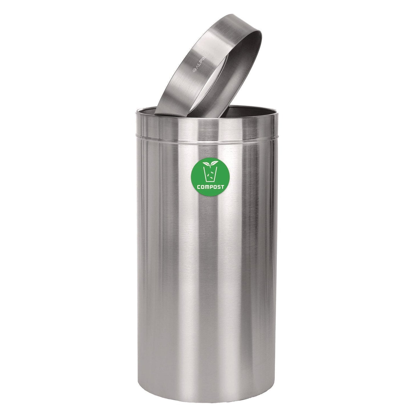 Alpine Industries 27 Gallon Stainless Steel Compost Can, Brushed Stainless Steel