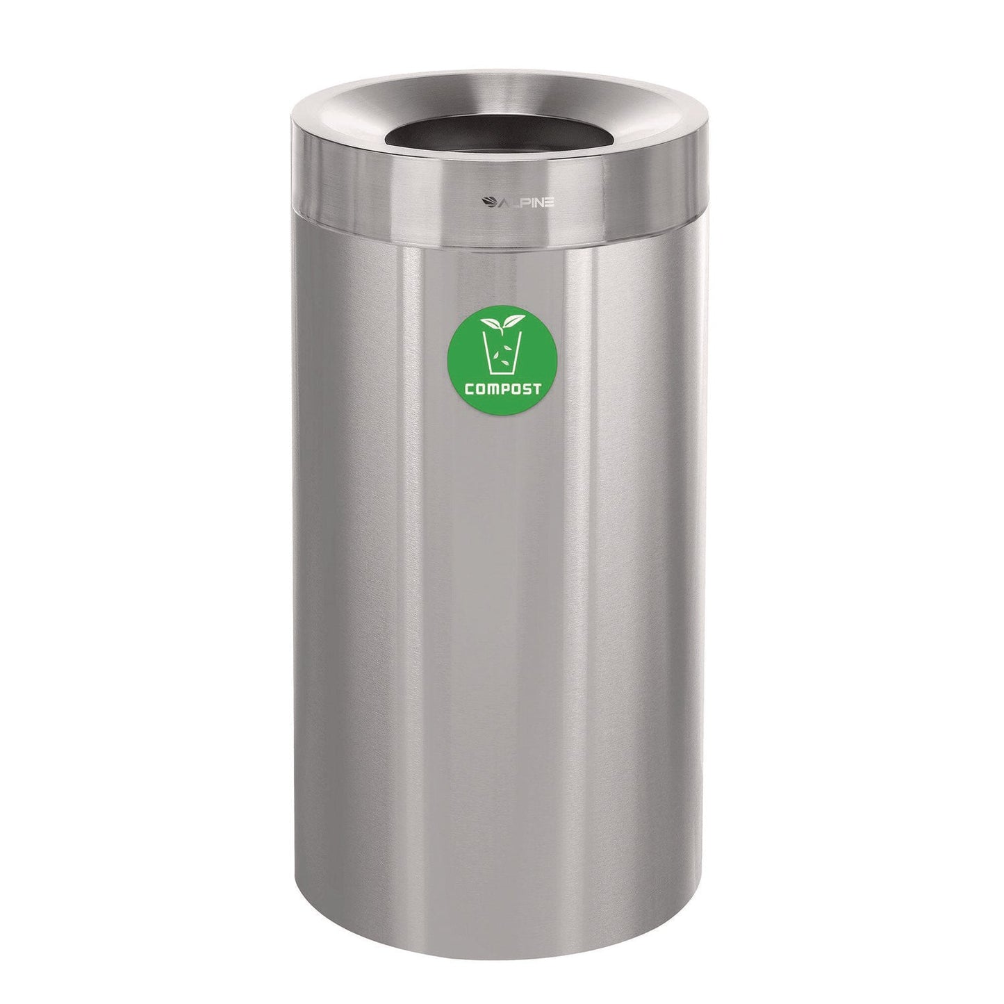 Alpine Industries 27 Gallon Stainless Steel Compost Can, Brushed Stainless Steel