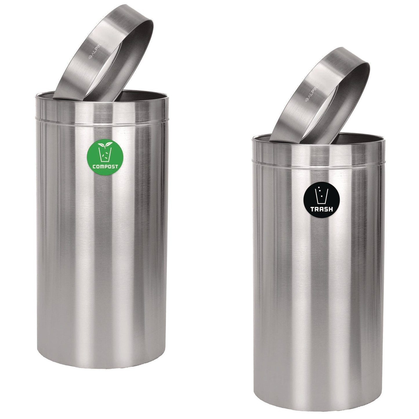 Alpine Industries 27 Gallon Stainless Steel Compost Bin and Trash Can, Brushed Stainless Steel
