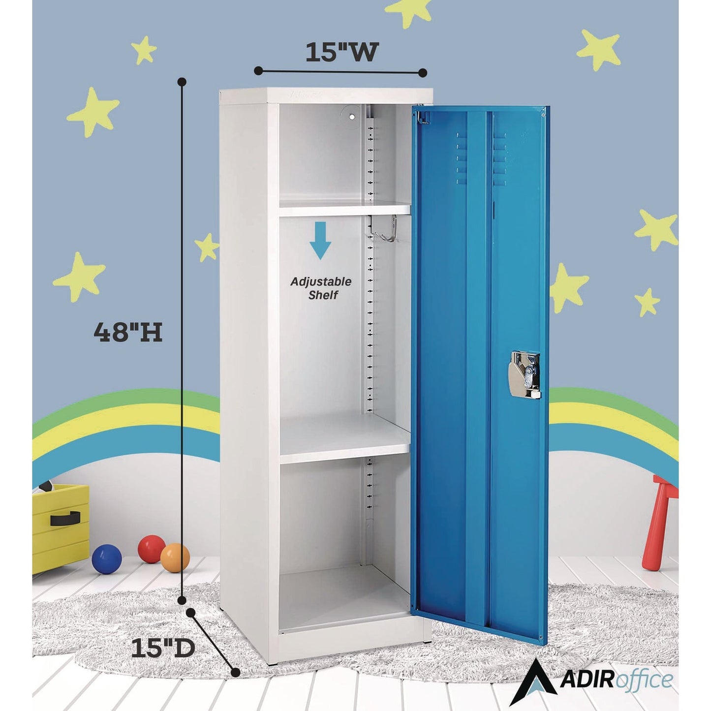 AdirOffice Steel Storage Locker, 1 Compartment, 15 x 15 x 48, Blue