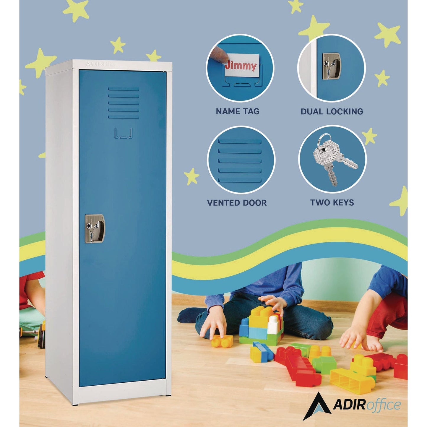 AdirOffice Steel Storage Locker, 1 Compartment, 15 x 15 x 48, Blue