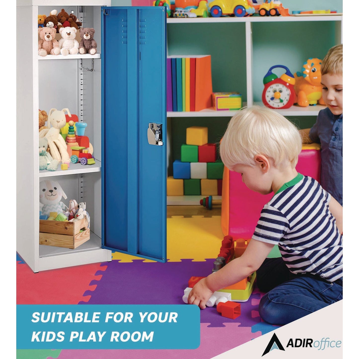 AdirOffice Steel Storage Locker, 1 Compartment, 15 x 15 x 48, Blue