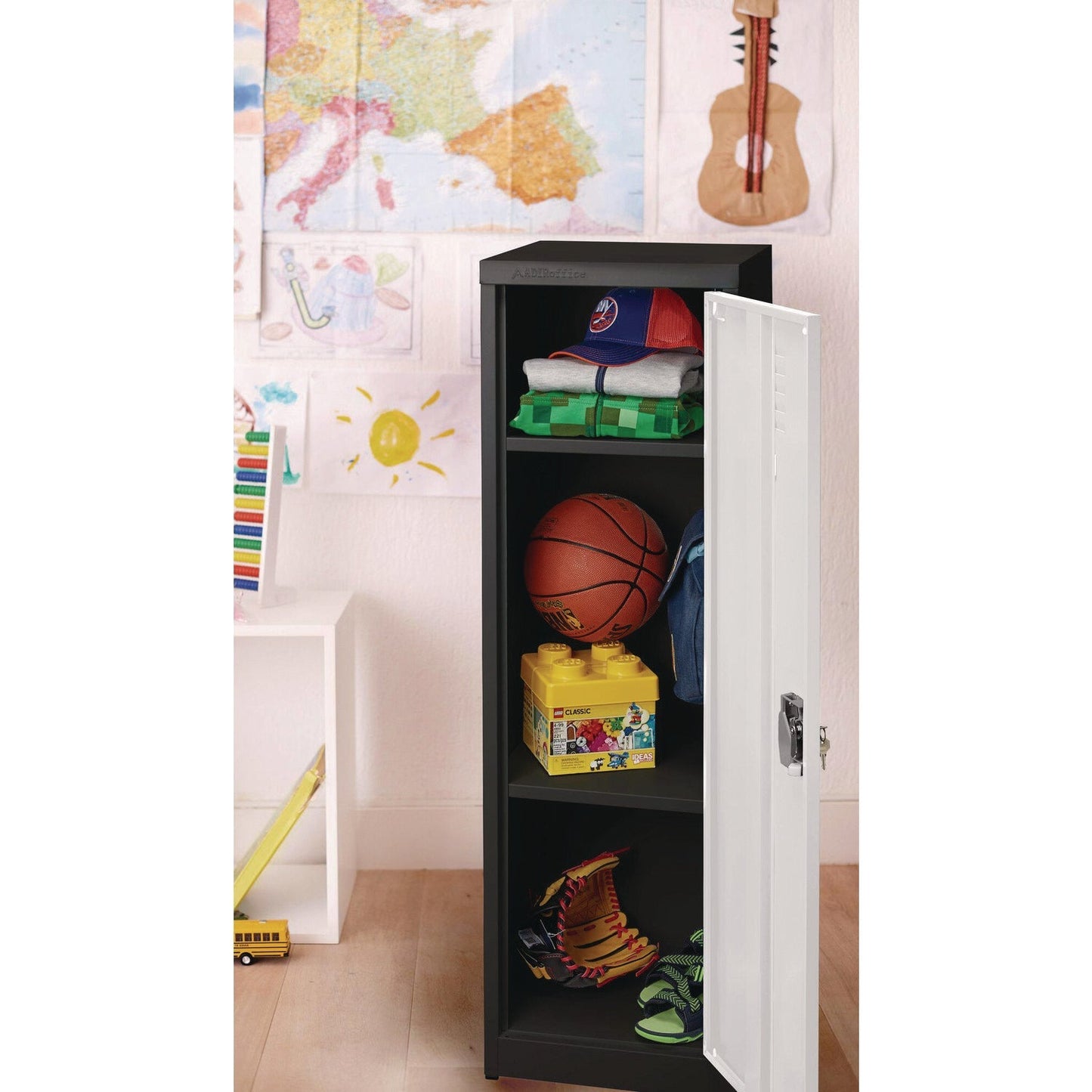 AdirOffice Steel Storage Locker, 1 Compartment, 15 x 15 x 48, Black Body/White Doors