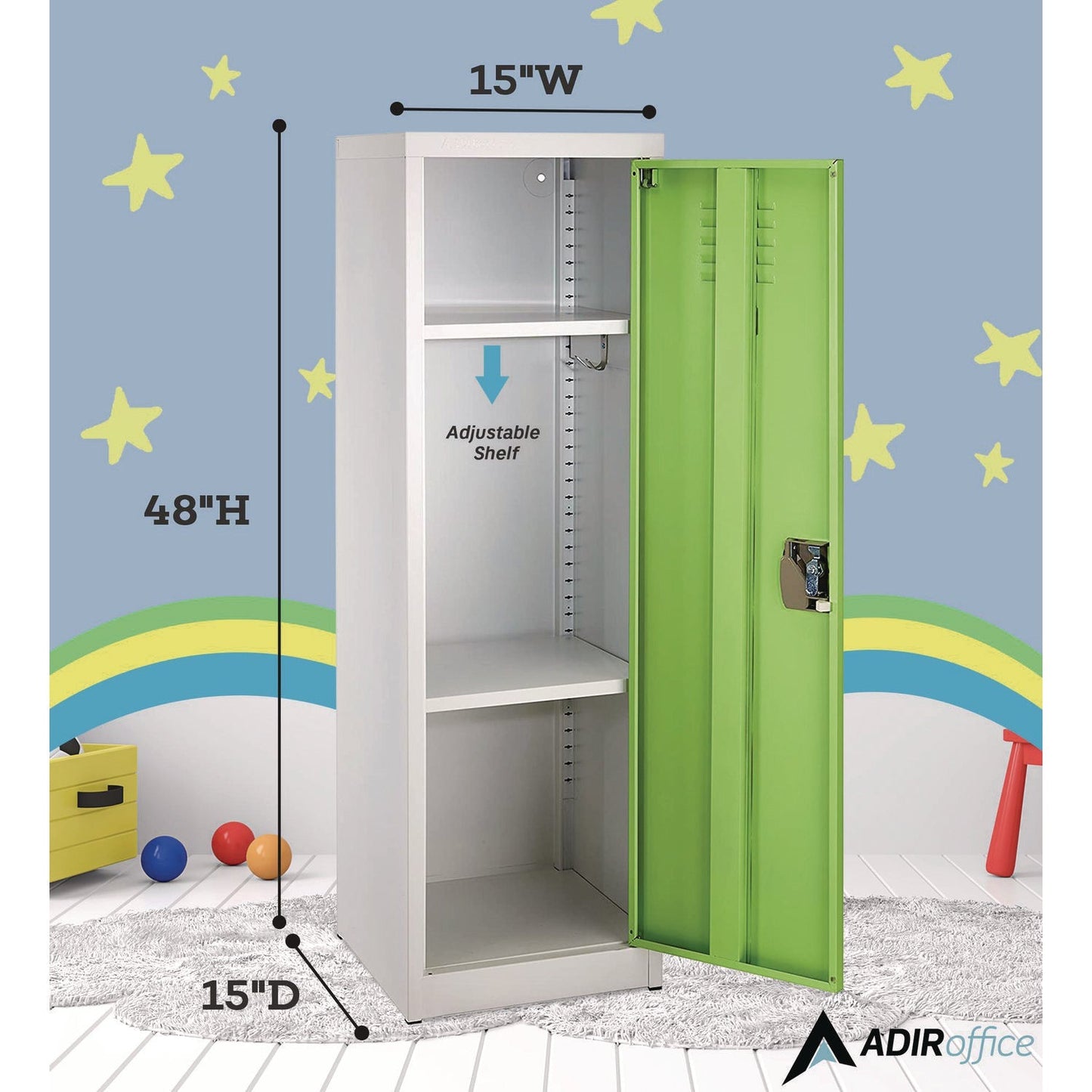 AdirOffice Steel Storage Locker, 1 Compartment, 15 x 15 x 48, Green
