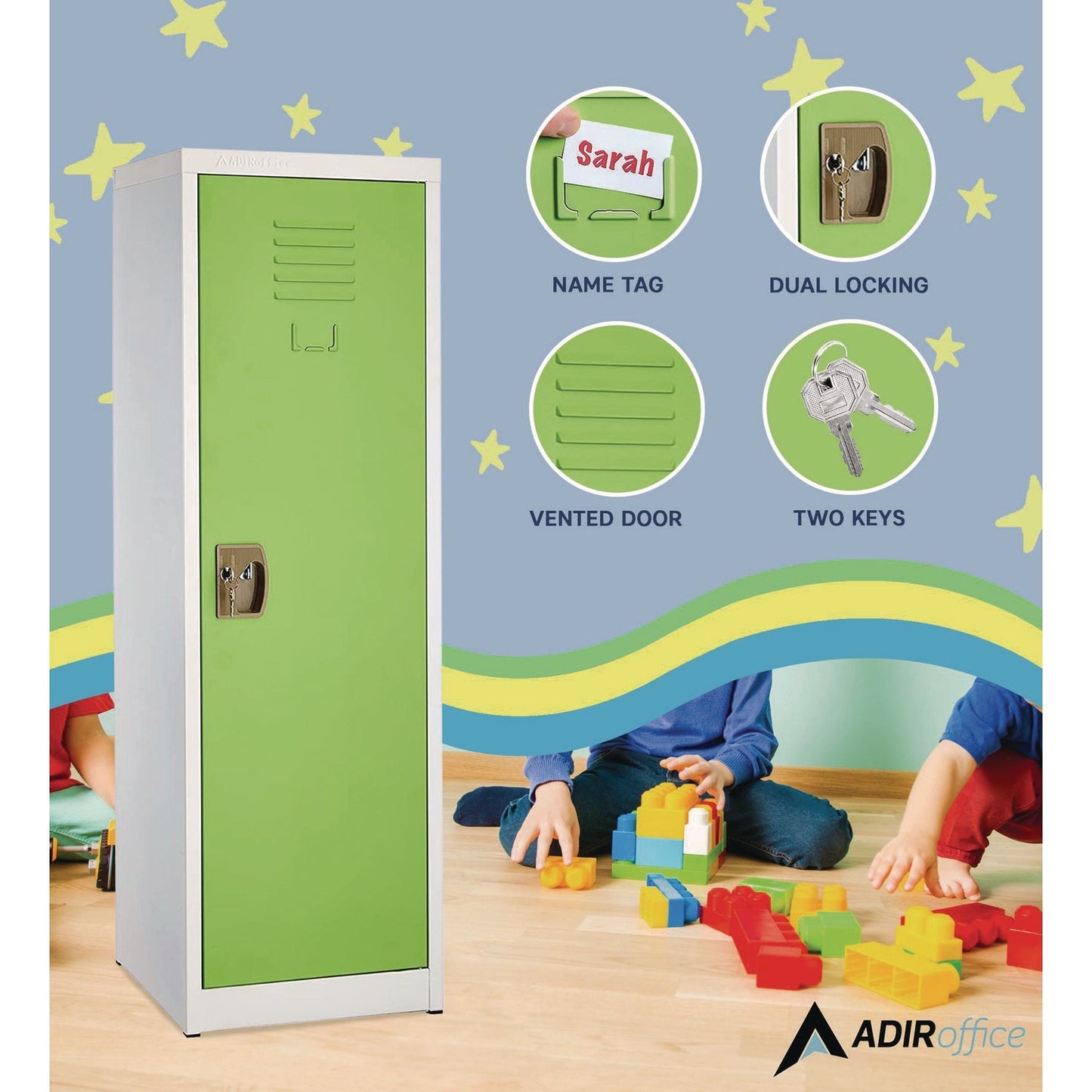 AdirOffice Steel Storage Locker, 1 Compartment, 15 x 15 x 48, Green