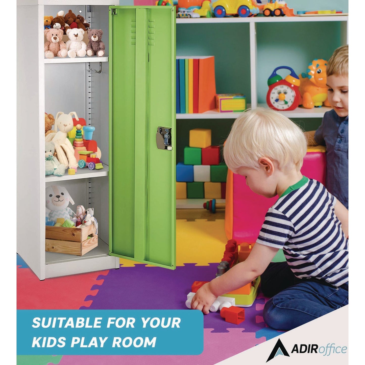 AdirOffice Steel Storage Locker, 1 Compartment, 15 x 15 x 48, Green