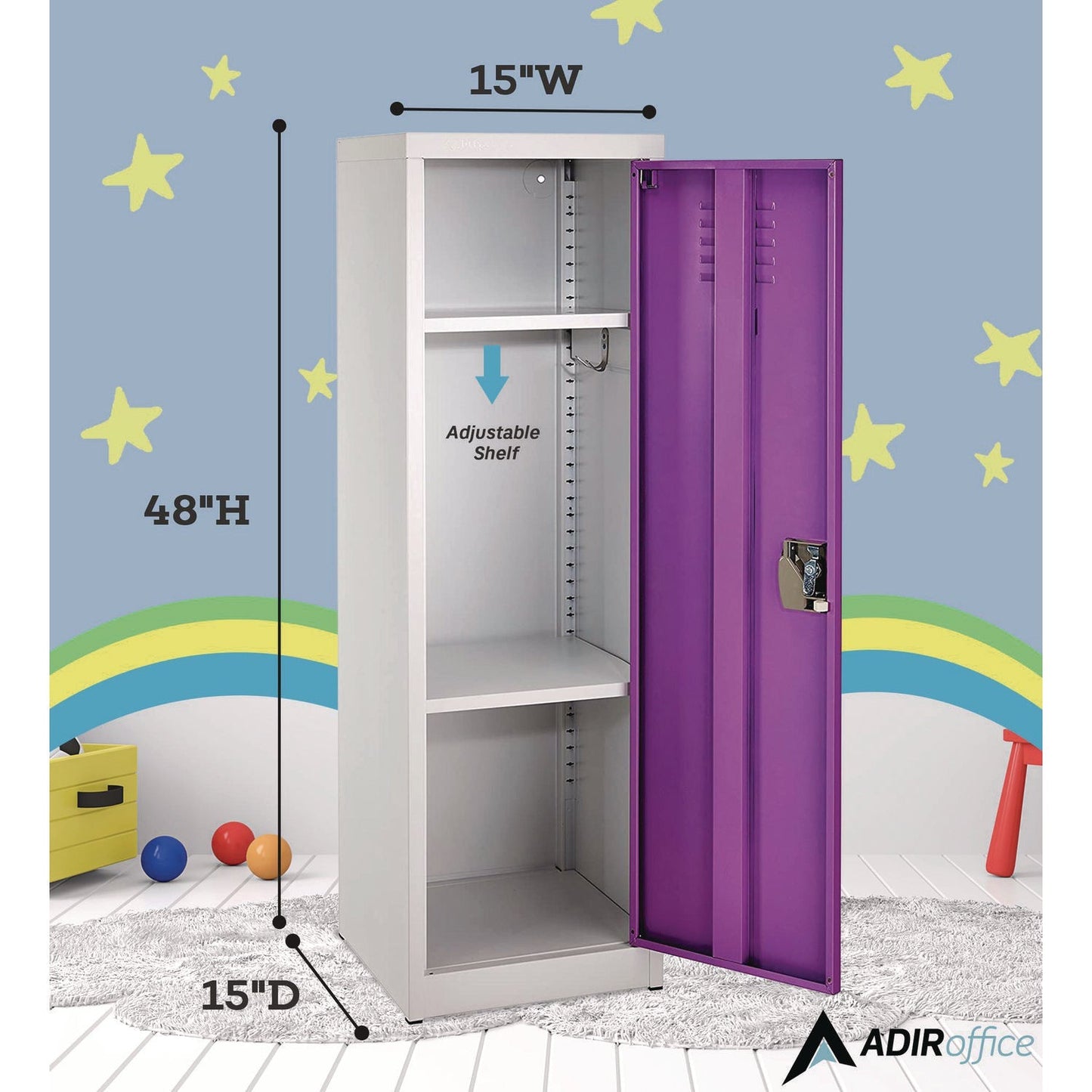 AdirOffice Steel Storage Locker, 1 Compartment, 15 x 15 x 48, Purple