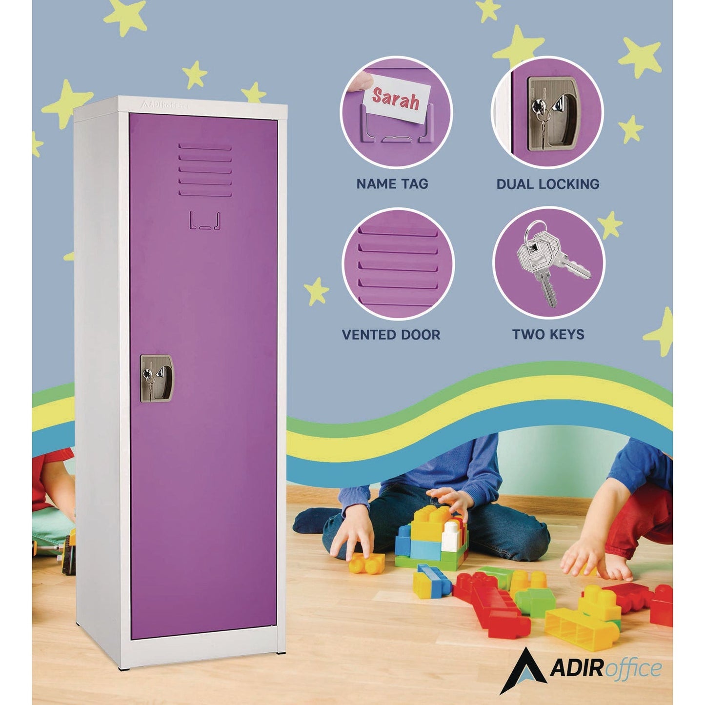 AdirOffice Steel Storage Locker, 1 Compartment, 15 x 15 x 48, Purple
