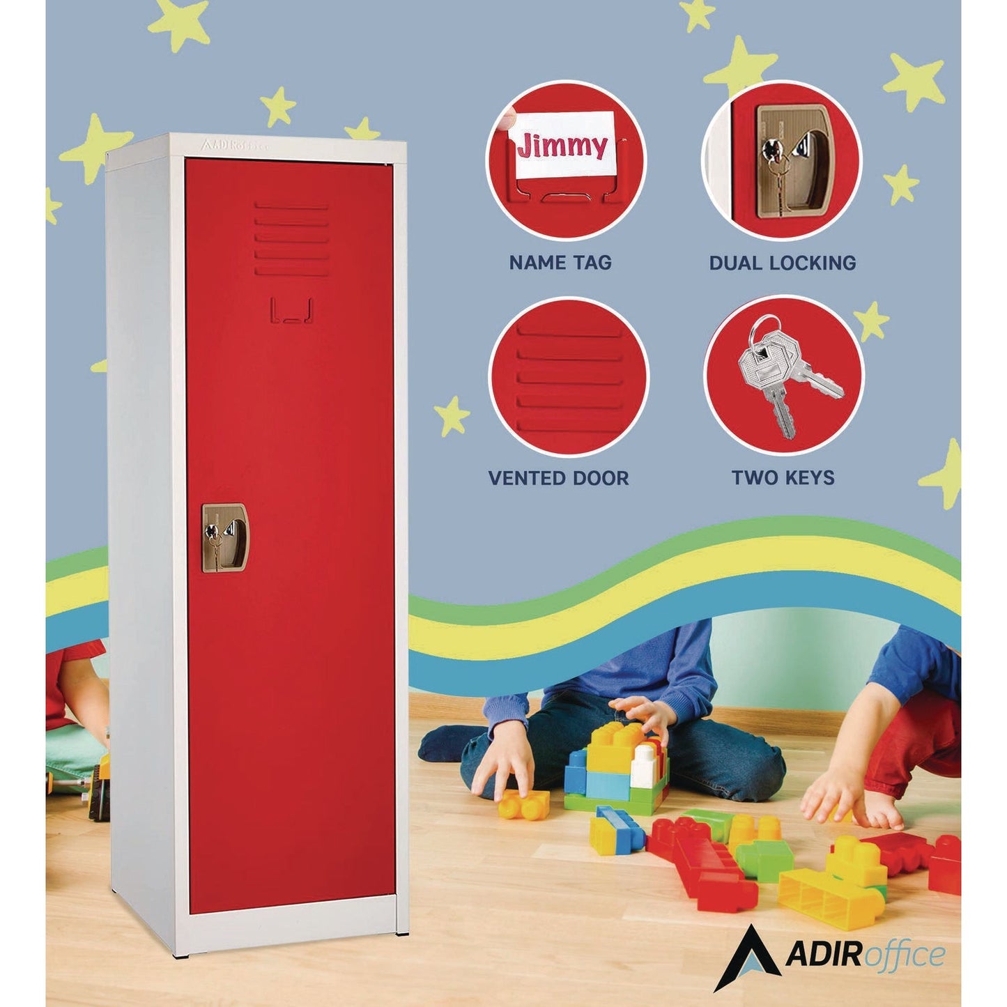 AdirOffice Steel Storage Locker, 1 Compartment, 15 x 15 x 48, Red