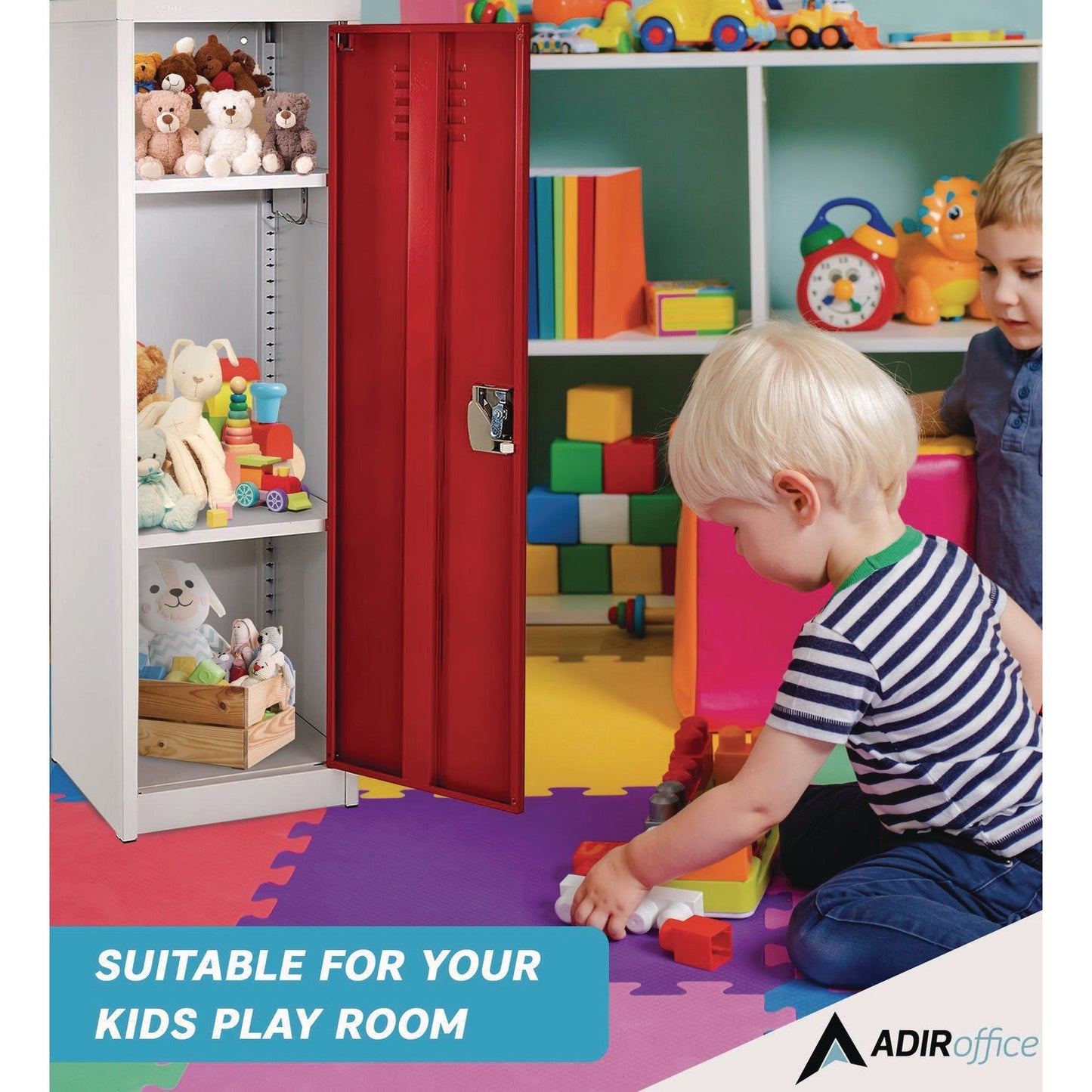 AdirOffice Steel Storage Locker, 1 Compartment, 15 x 15 x 48, Red