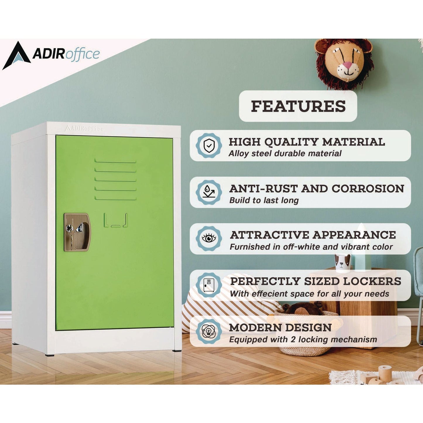 AdirOffice Steel Storage Locker, 1 Compartment, 15 x 15 x 24, Green