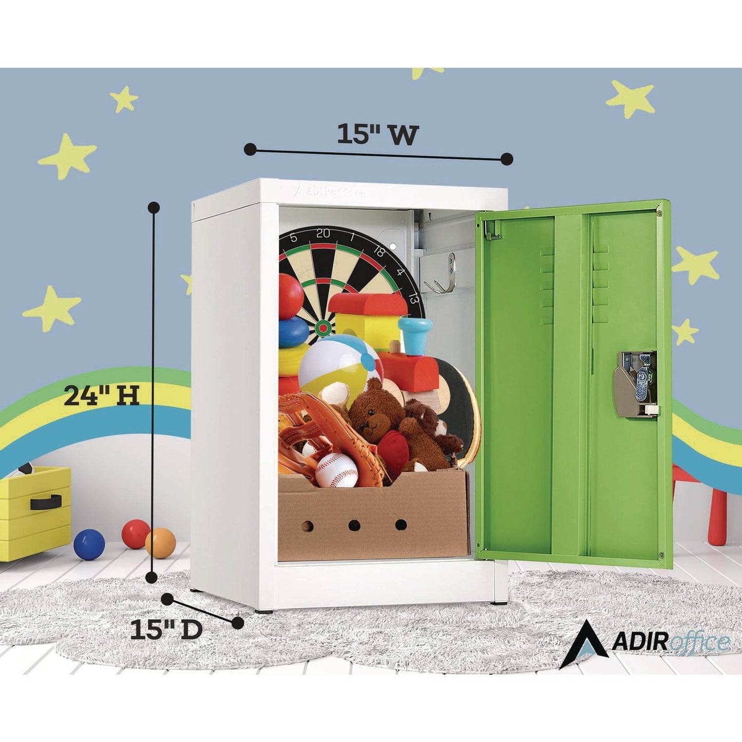 AdirOffice Steel Storage Locker, 1 Compartment, 15 x 15 x 24, Green