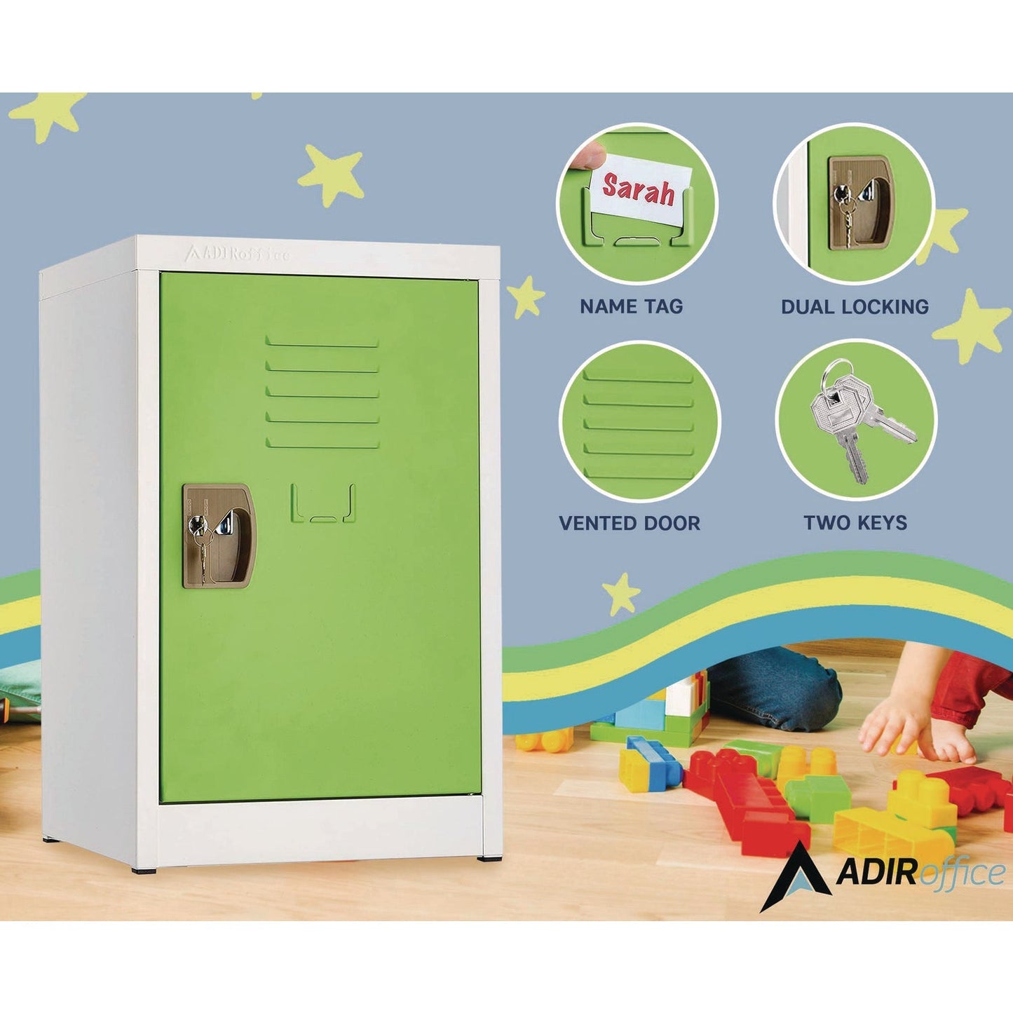 AdirOffice Steel Storage Locker, 1 Compartment, 15 x 15 x 24, Green
